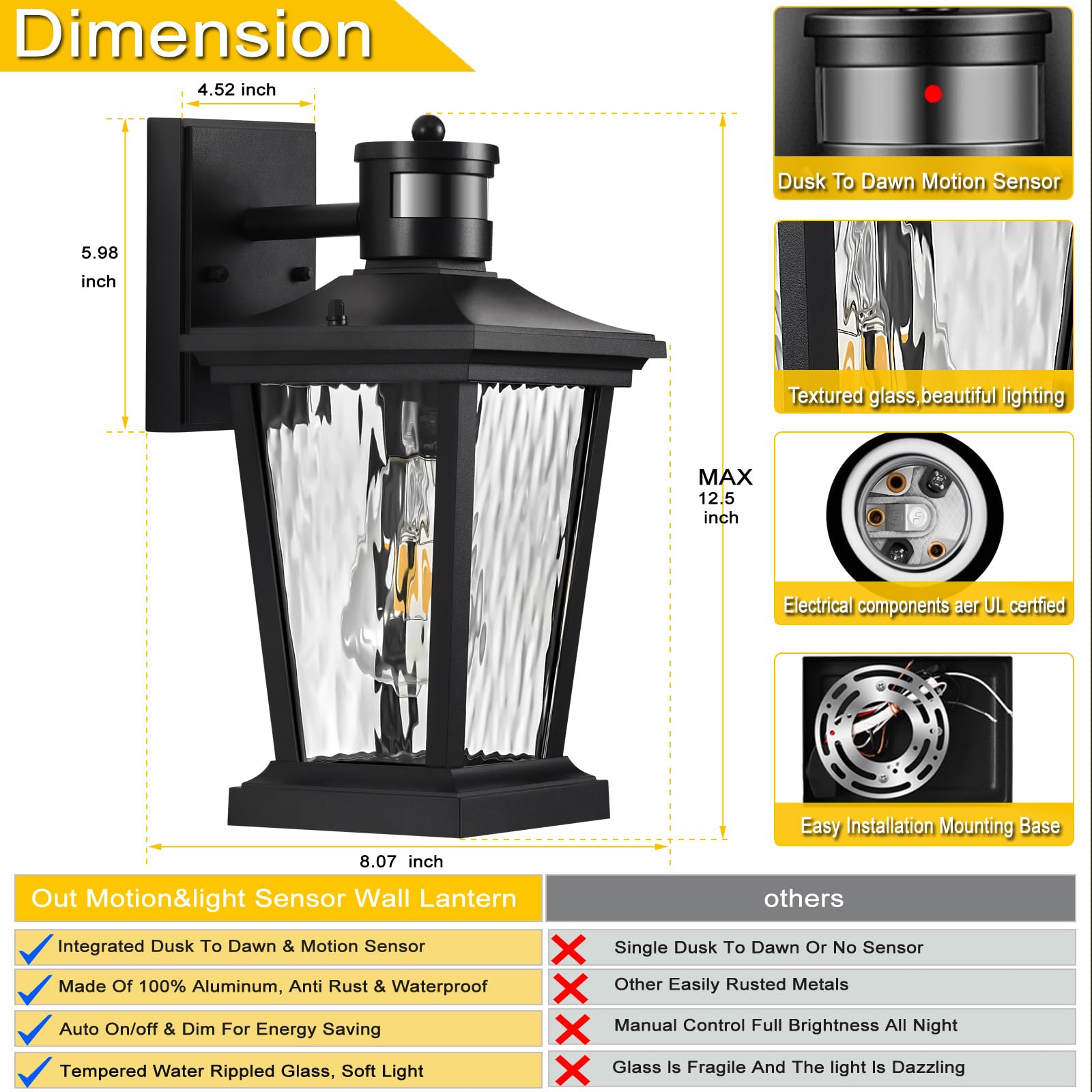 Karuoshirui Dusk To Dawn Outdoor Light,Outdoor House Lights,Front Door Lights, Porch Light,Outdoor House Lights Wall Mount,Exterior Light Fixture,Exterior Wall Lantern,Porch & Patio Lights,Coach Light