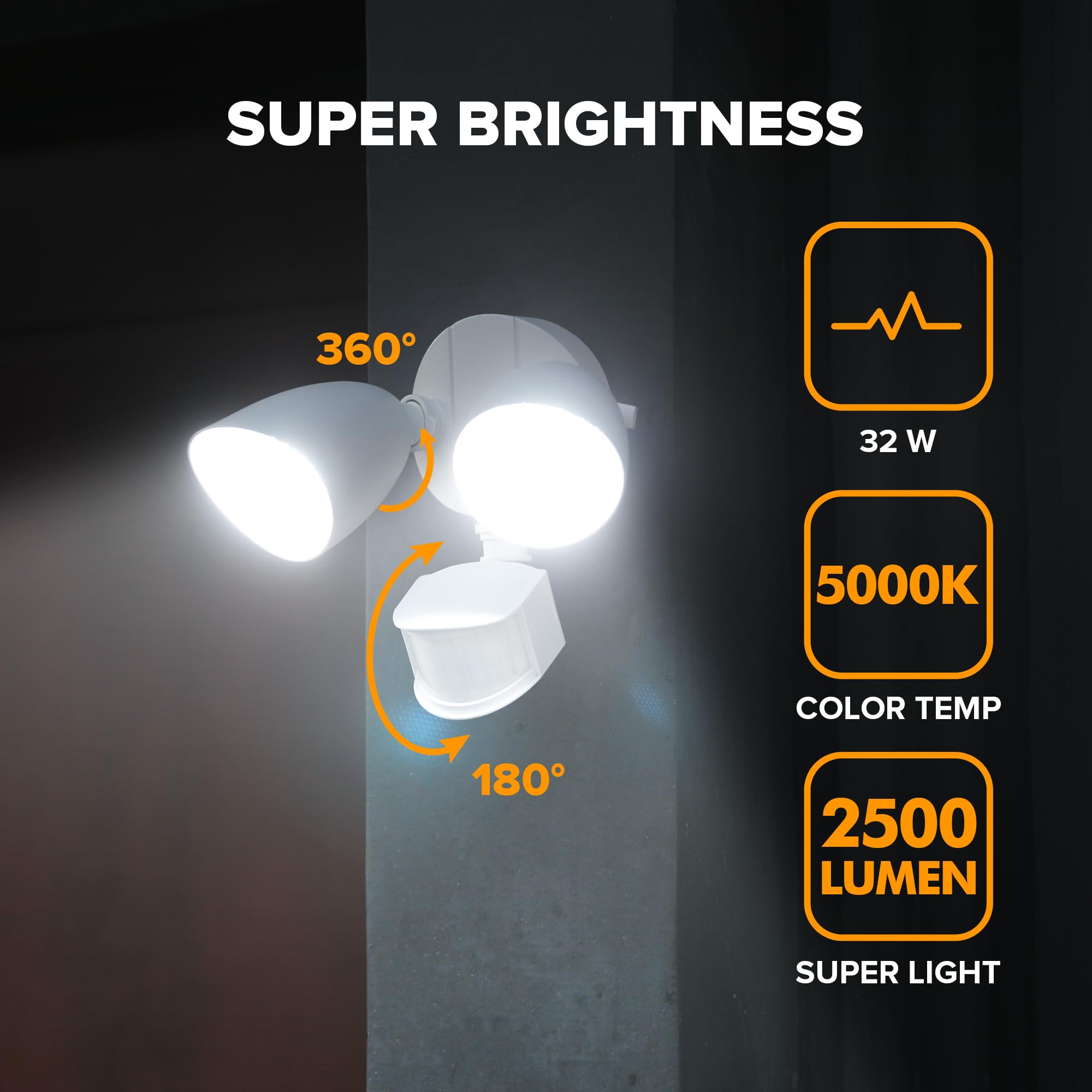 UME LED Security Lights 2-Pack, 32W 3500 Lumen, Motion Sensor, IP65 Waterproof, Dusk to Dawn, White, Model 7622224053-2pcs