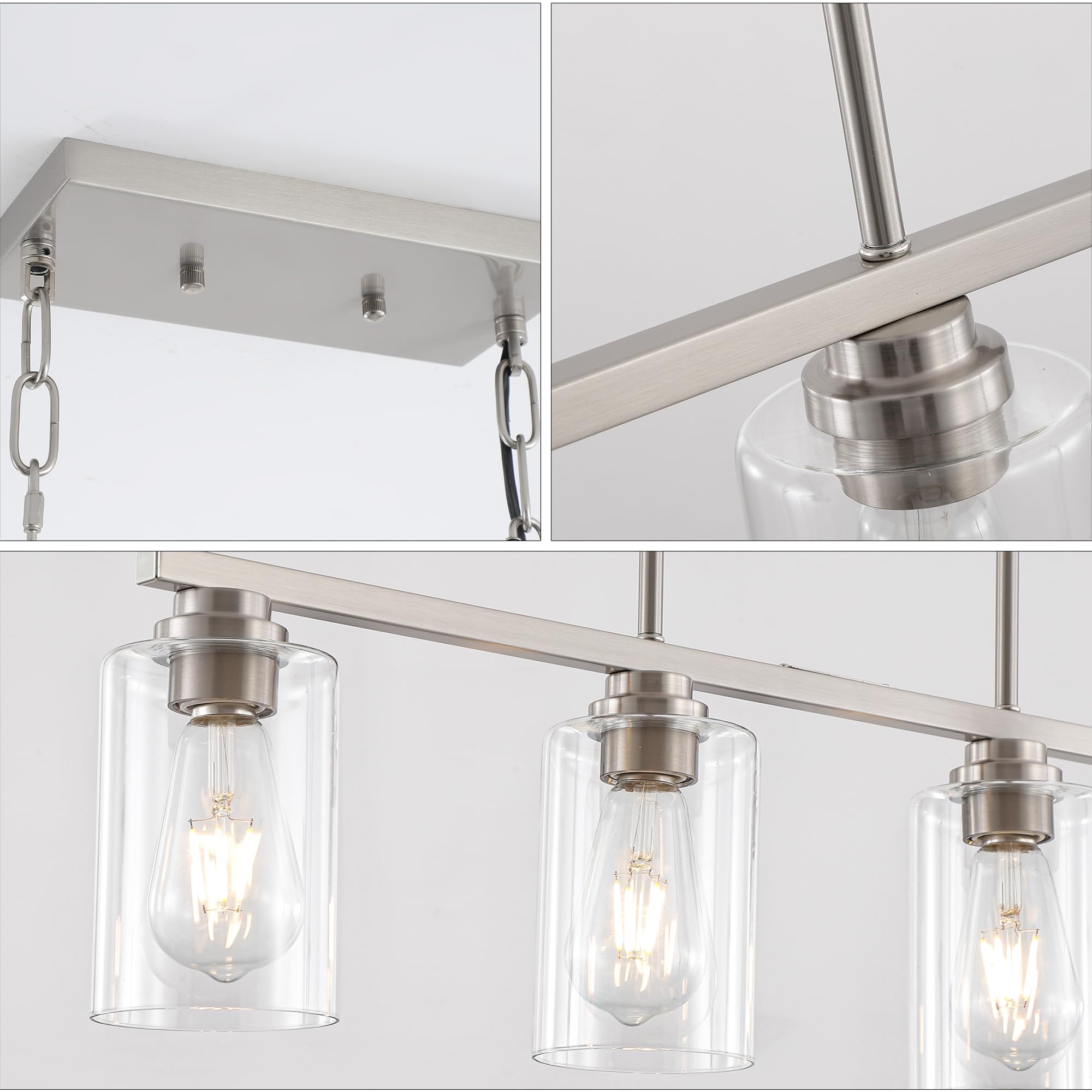 Mecgirn 4-Light Brushed Nickel Linear Chandelier Pendant Light Fixture for Kitchen Island and Dining Room D0017-4