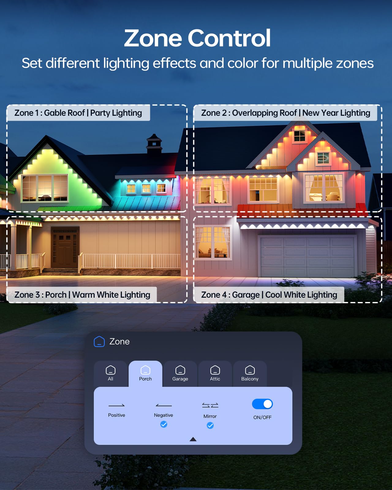 ASAHOM AI Outdoor Lights S107C, 150FT, 108 RGBCW LEDs, IP67 Waterproof, White for Halloween & Christmas Decor