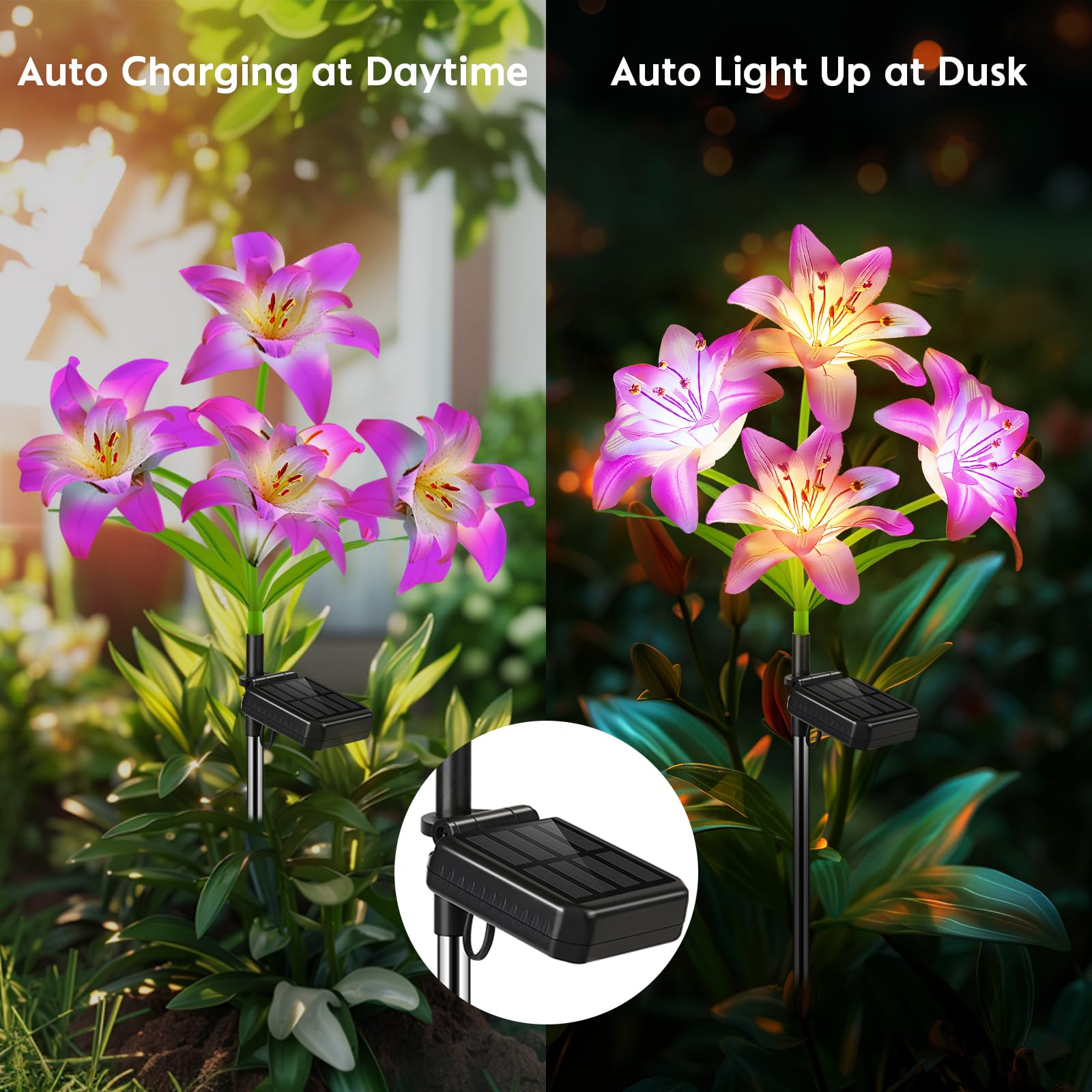 Bomier 6 Pack Solar Garden Lights - Waterproof Lily Flowers For Outdoor Yard Decor