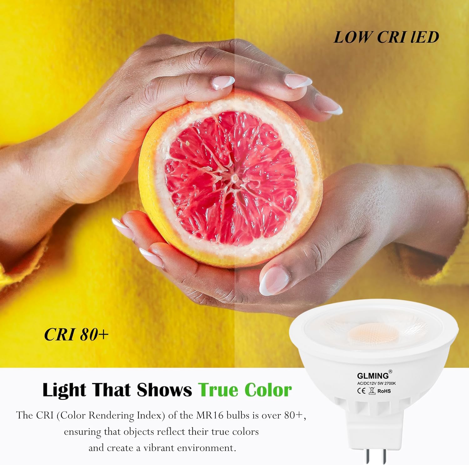 Glming Mr16 Led Bulb 5W,50W Incandescent Lamp Equivalent,12V Low Voltage Spotlights For Overhead Tracking Flood Recessed Accent