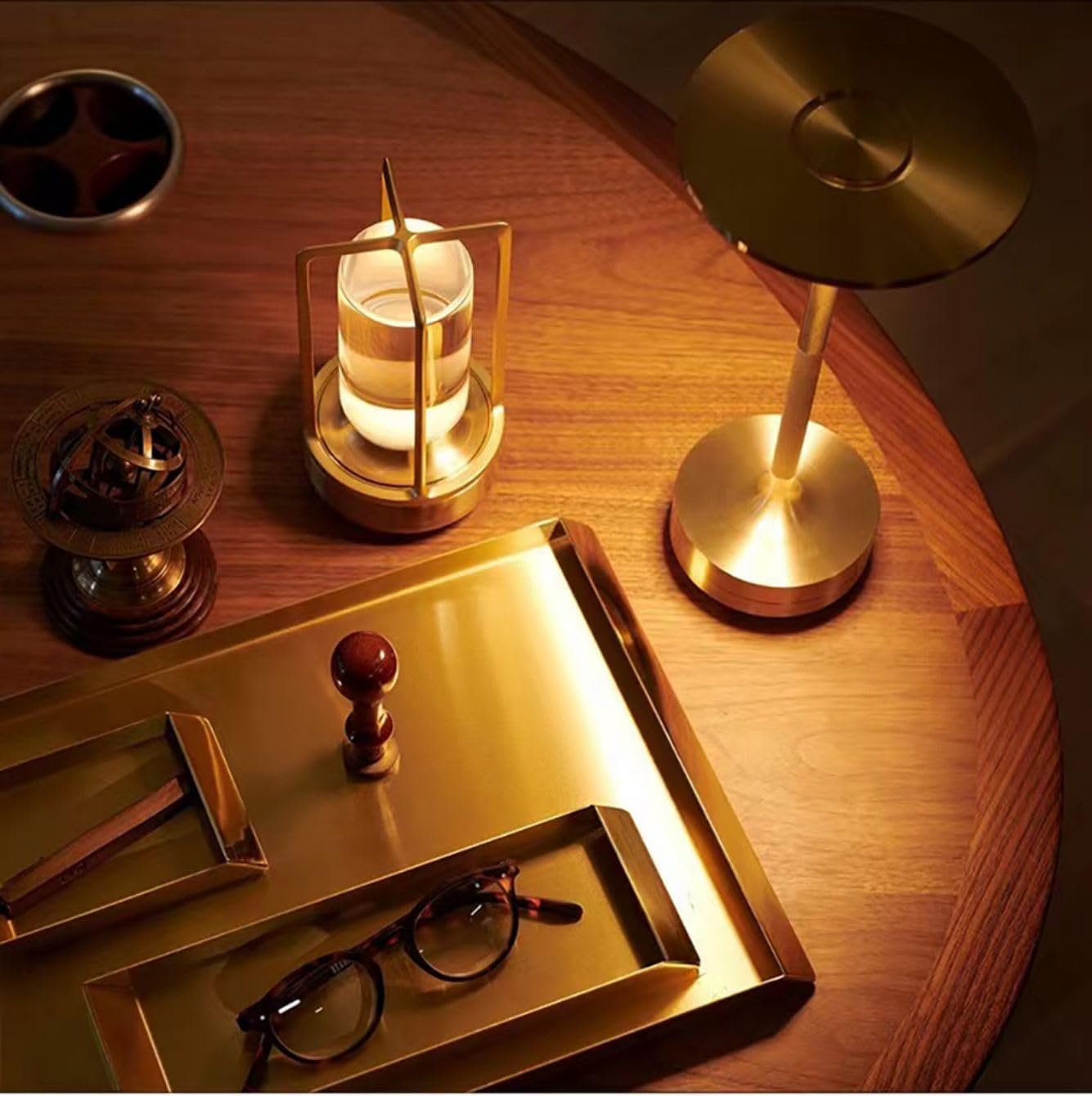 Etosec Portable Metal Table Lamp, Rechargeable, Touch Control, 3 Color Dimming, 3.54in W x 7.09in H, Gold, Model: crystallamp-