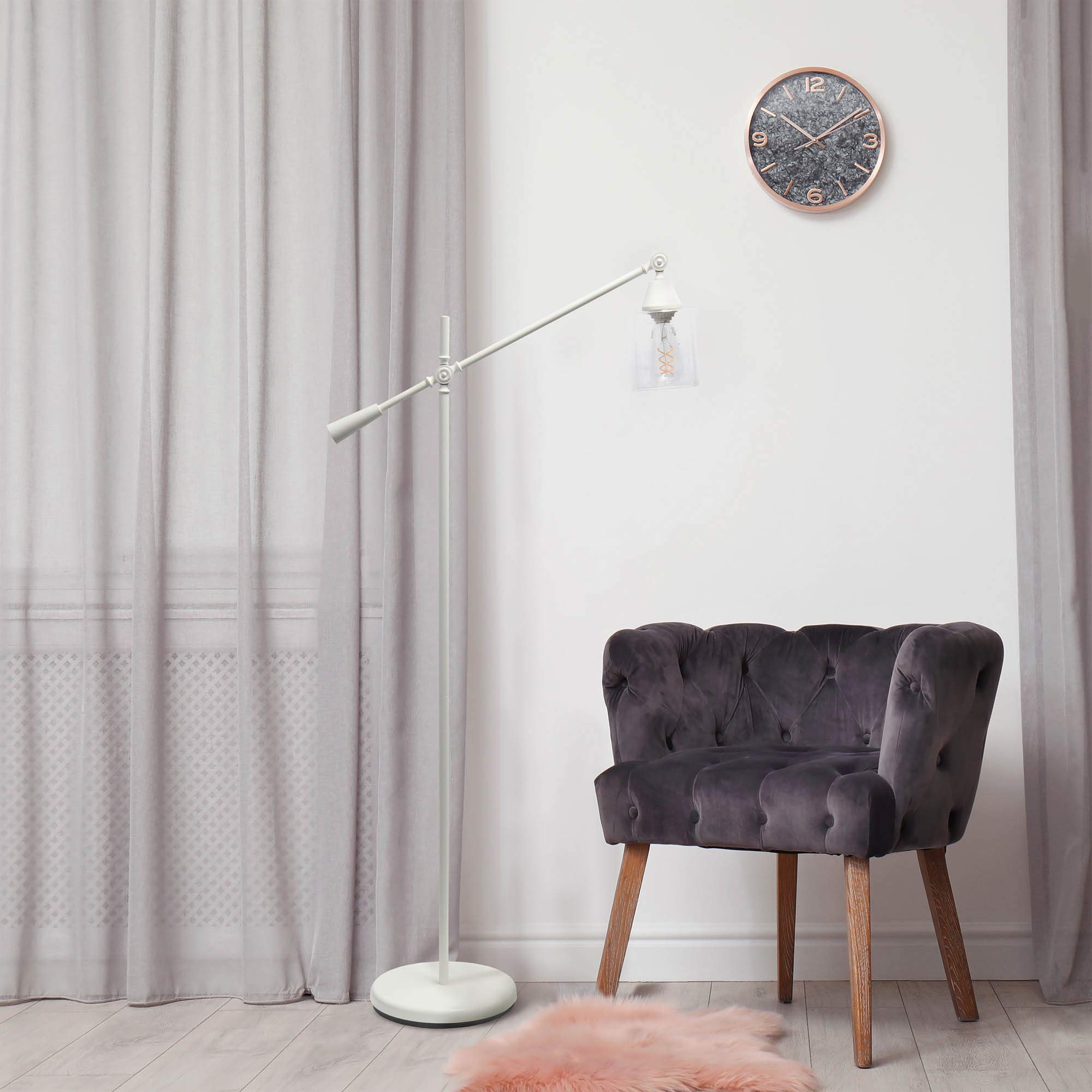 LALIA HOME Decorative Floor Lamp, Metal, White, 30inL x 11inW x 56inH, Clear Glass Shade, Model LHF-5021-WH