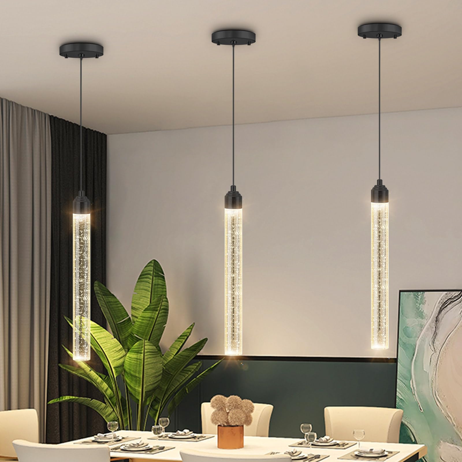 dolria Mini Chandelier Crystal Pendant Light, Dimmable, 1 Light, Black, Model PC0008-1T-B for Kitchen Island/Dining Room