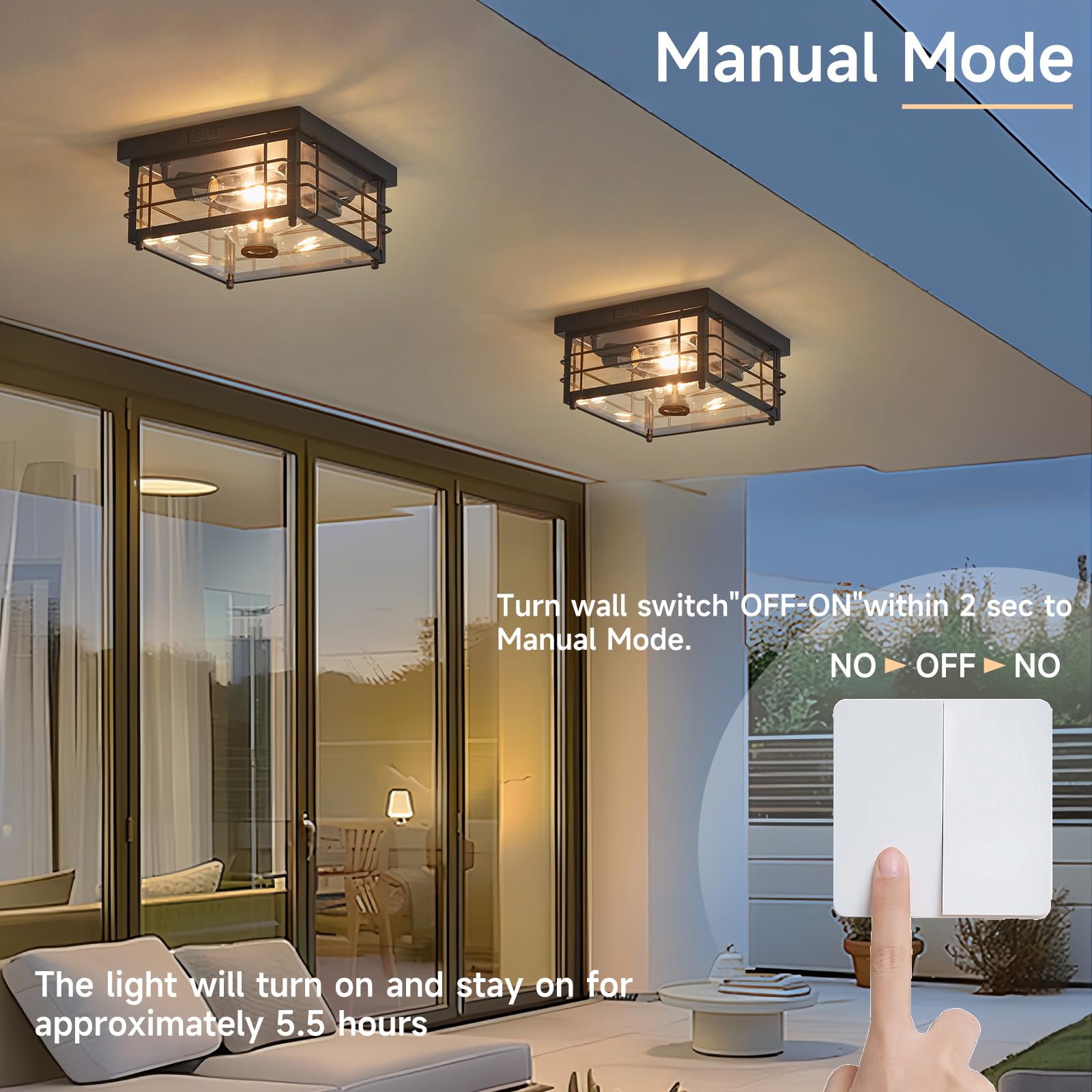 Yisuro Outdoor Ceiling Light With Motion Sensor Flush Mount Farm House Porch Light Ceiling Mount Adjustable 3 Modes Squares For