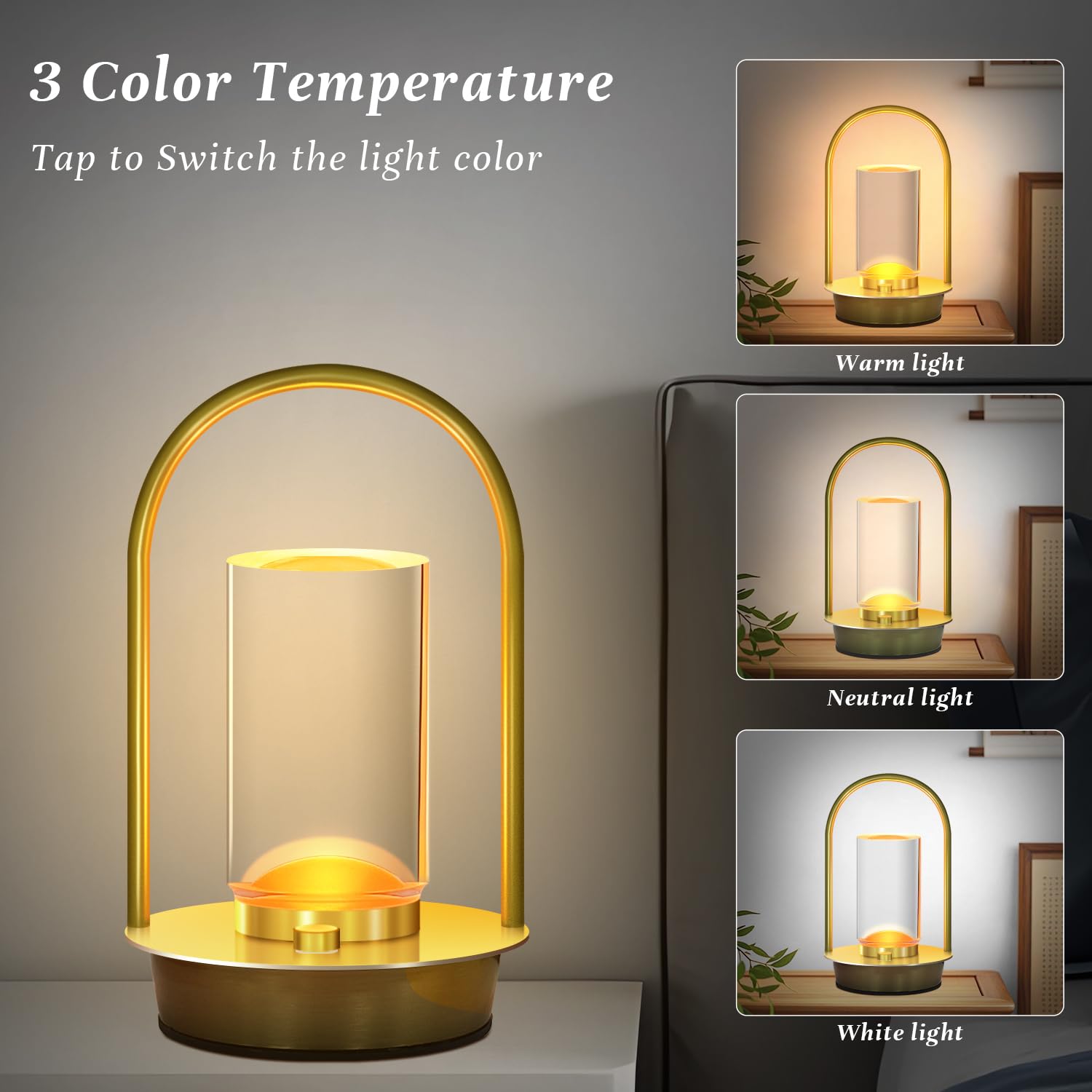 Portable Outdoor Table Lamps Set Of 2, Cordless Table Lamp 3 Colors Dimmable Table Lamps Rechargeable Small Table Lamp For Livin