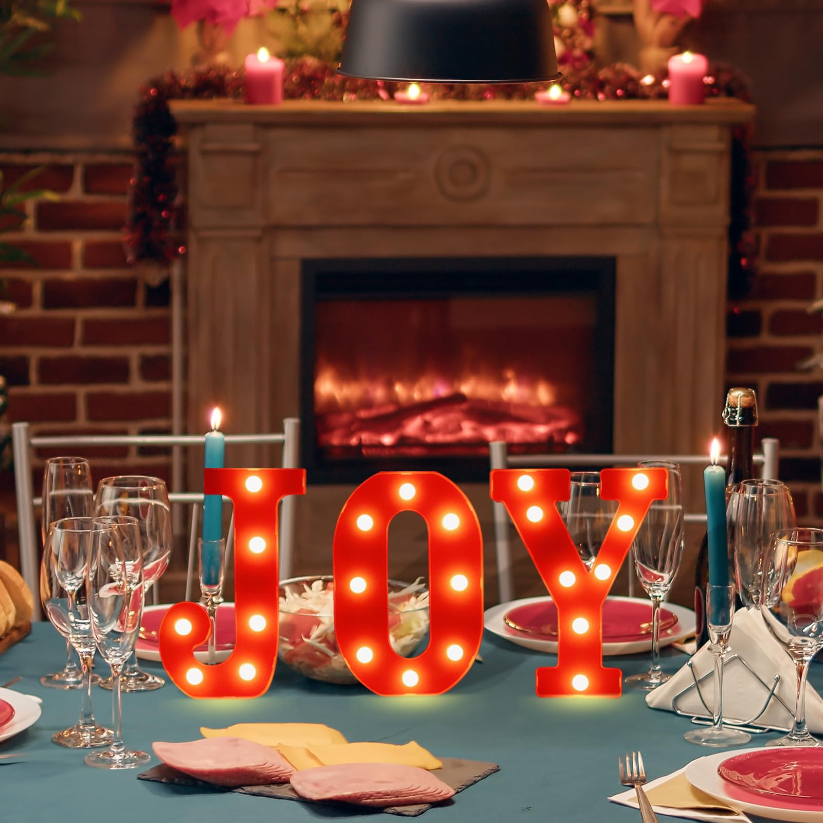 CESOF Marquee LED Letter Lights - Christmas Decorations, Red, Battery Powered, 3 Pcs, for Home, Bedroom, Mantle, Fireplace, Wall Decor