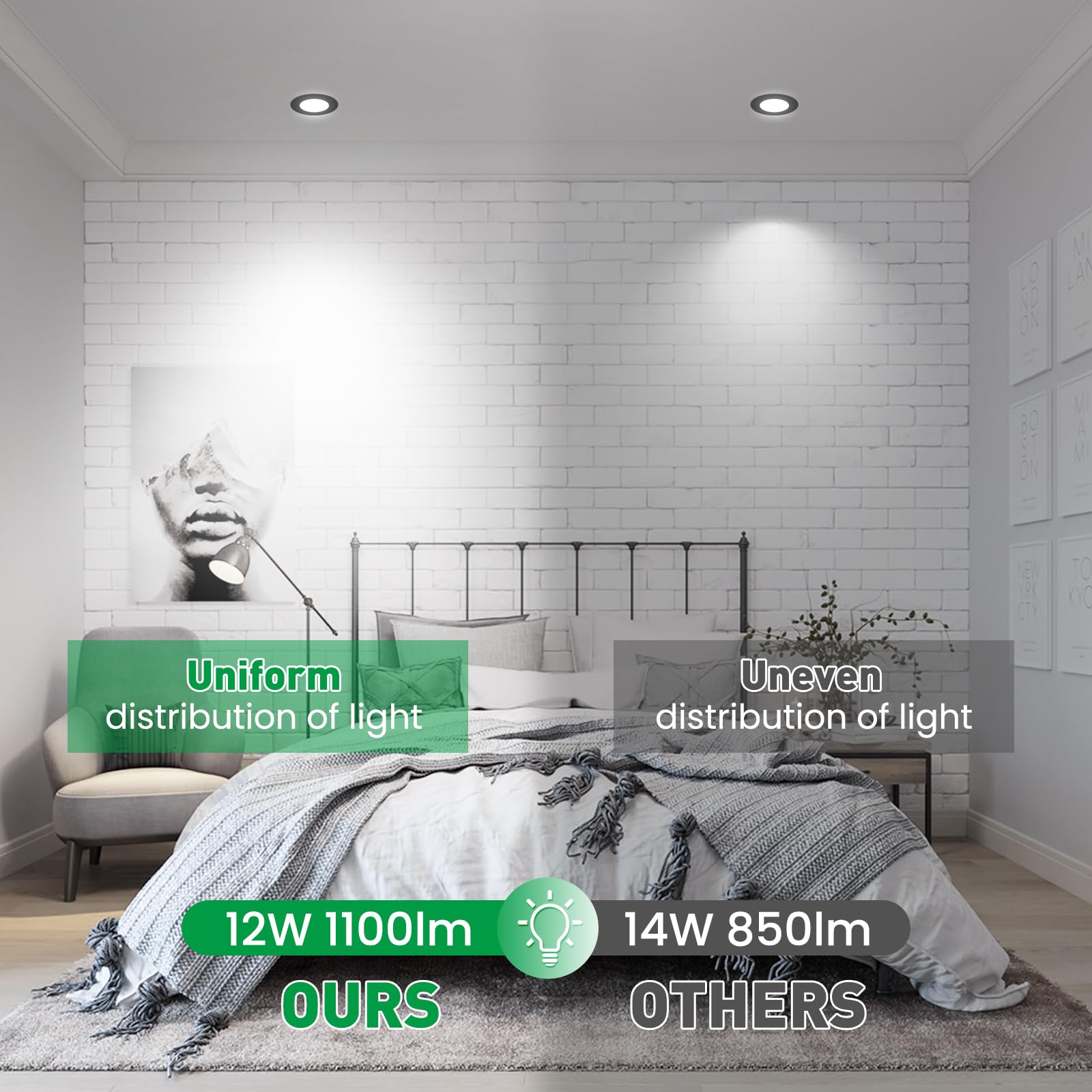 ALUSSO LIGHTING 12 Pack LED Recessed Lighting, 12W, 1100LM, 5CCT, Dimmable, Black Can Lights, Metal, Model XLUS