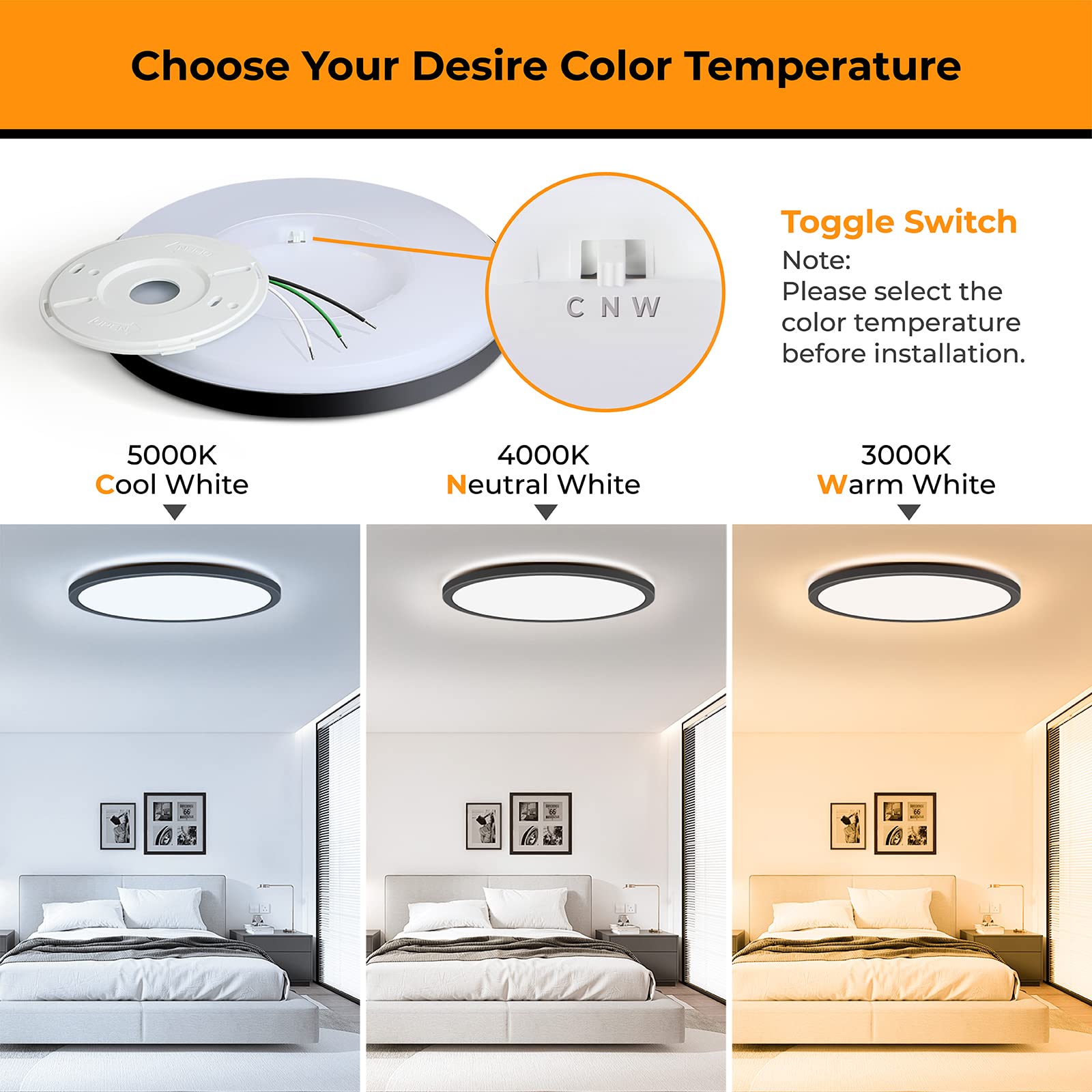 Matane 4 Pack Led Flush Mount Ceiling Light Fixture, 12 Inch 24W Ceiling Lamp 3000K/4000K/5000K Selectable, Low Profile Ceiling