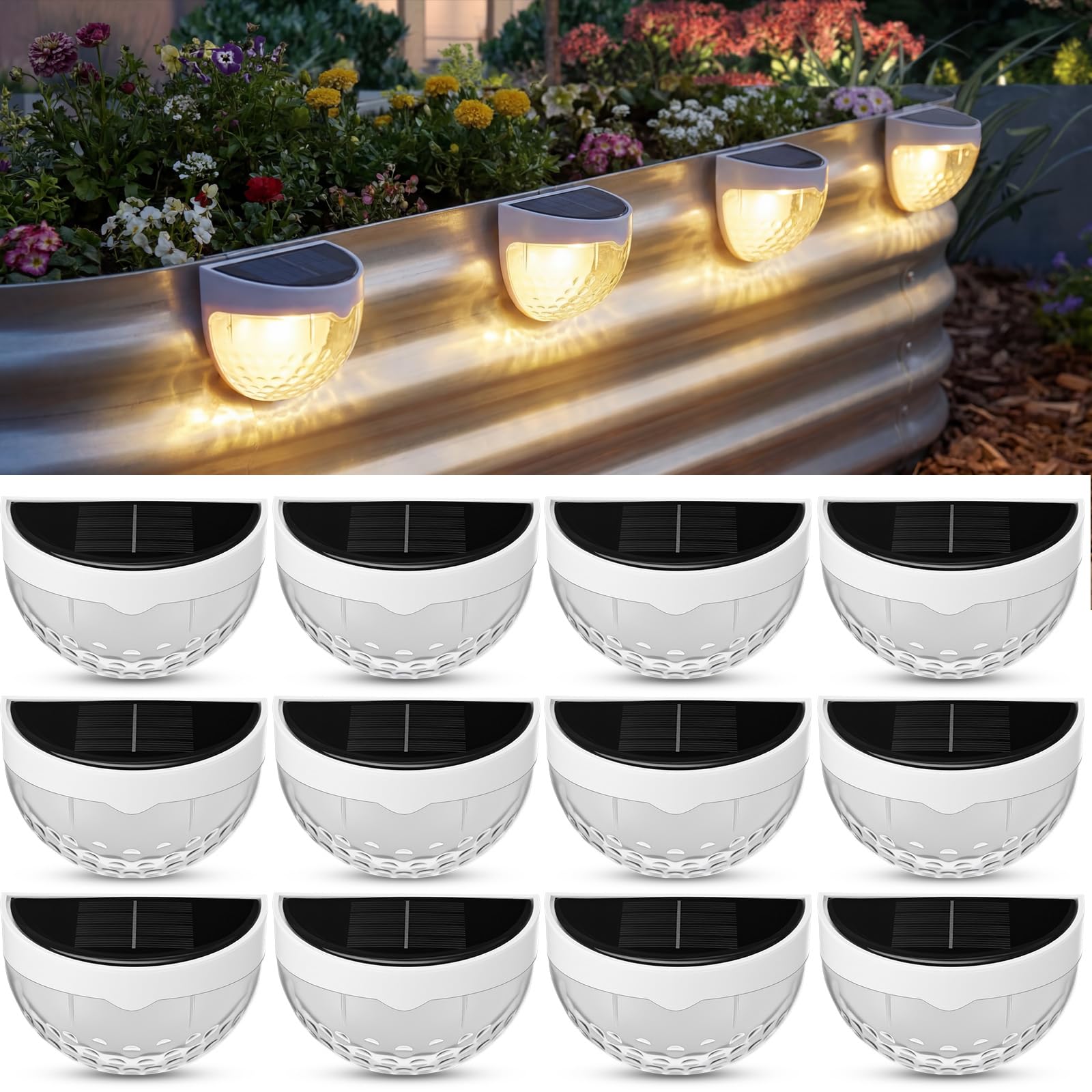 VIHOSE 12 Pack Raised Garden Bed Solar Lights Magnetic with Dusk to Dawn Sensors Wide Angle IPX4 Waterproof Solar Powered Lights