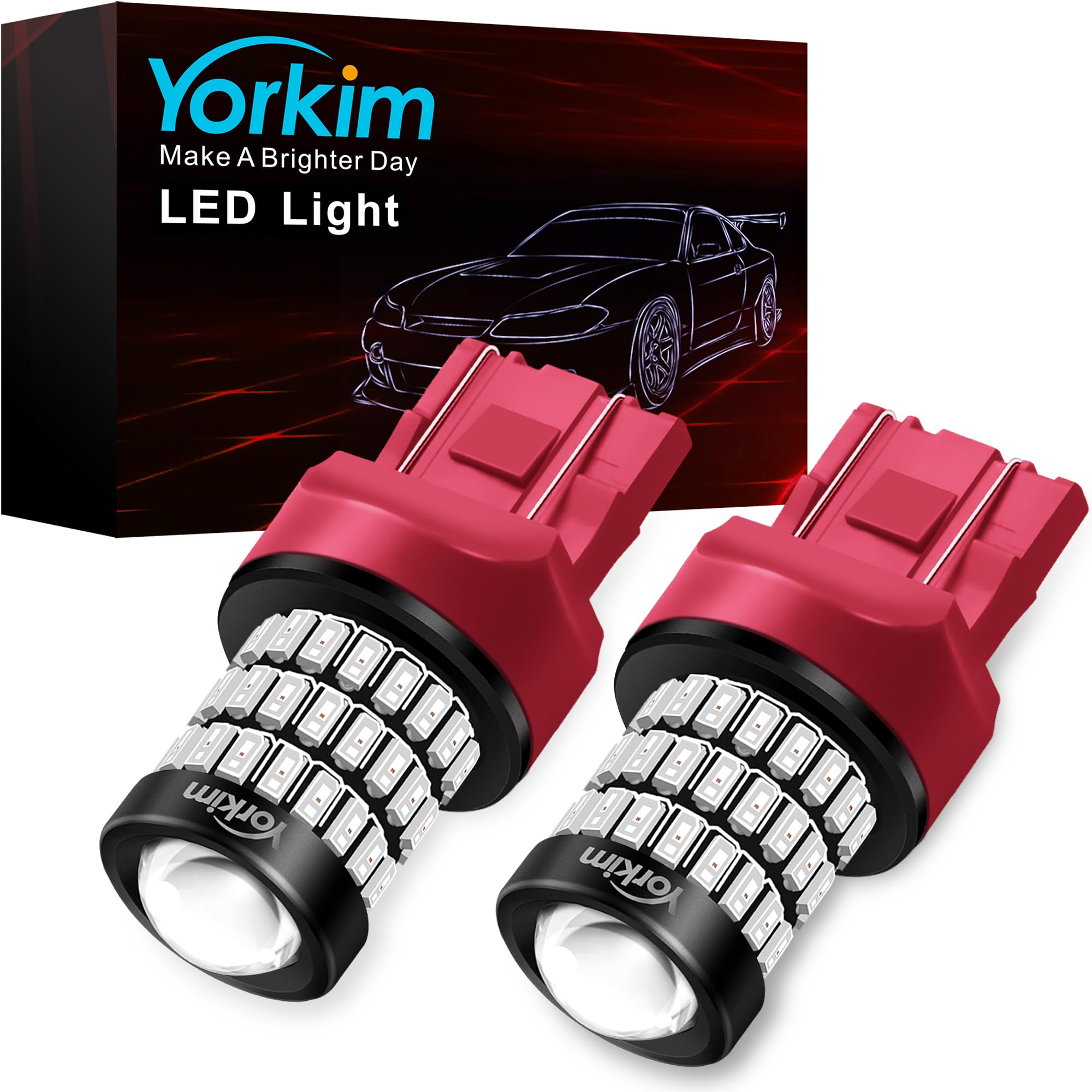 Yorkim LED Bulb Pack of 2, Ultra Bright Red, 7440 7443, Aluminum, Model 13, for Backup Reverse Light, Turn Signal Light