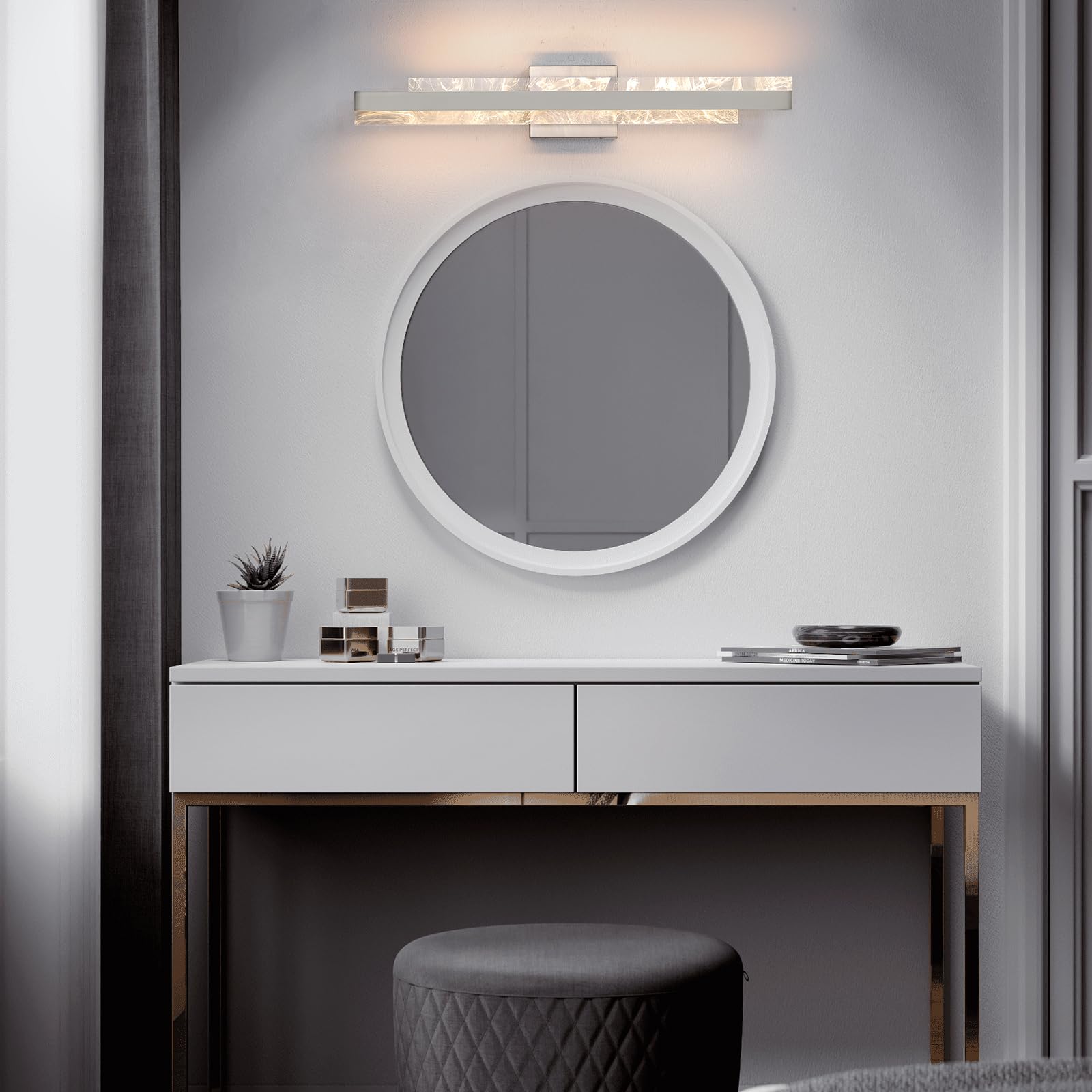 HAHZT 27" Dimmable LED Bathroom Vanity Light, Brushed Nickel, Metal, Model 8075WL - Wall Sconce for Mirror, 3000K Warm White