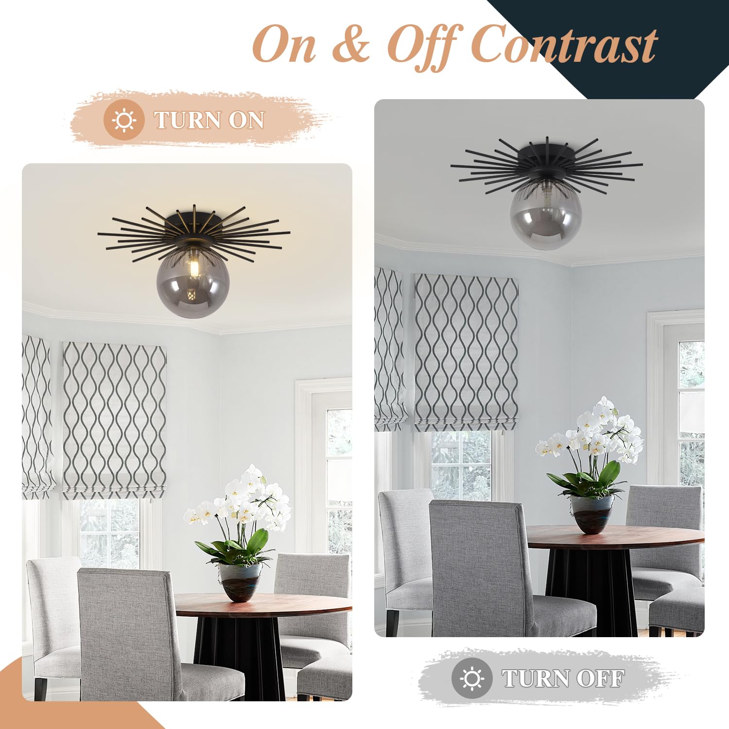 Bokt Globe Semi Flush Mount Ceiling Light Fixture Smoke Gray Glass Ceiling Light Vintage Hallway Light Fixture Black Close To Ce