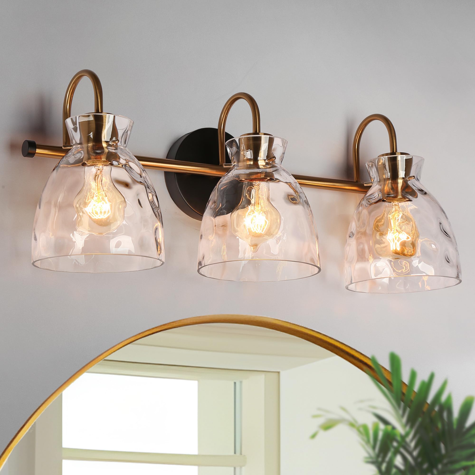 KSANA Modern Bathroom Light Fixtures, Vintage 3 Light Vanity Lights Over Mirror Black and Electroplated Brass Bathroom Vanity Li