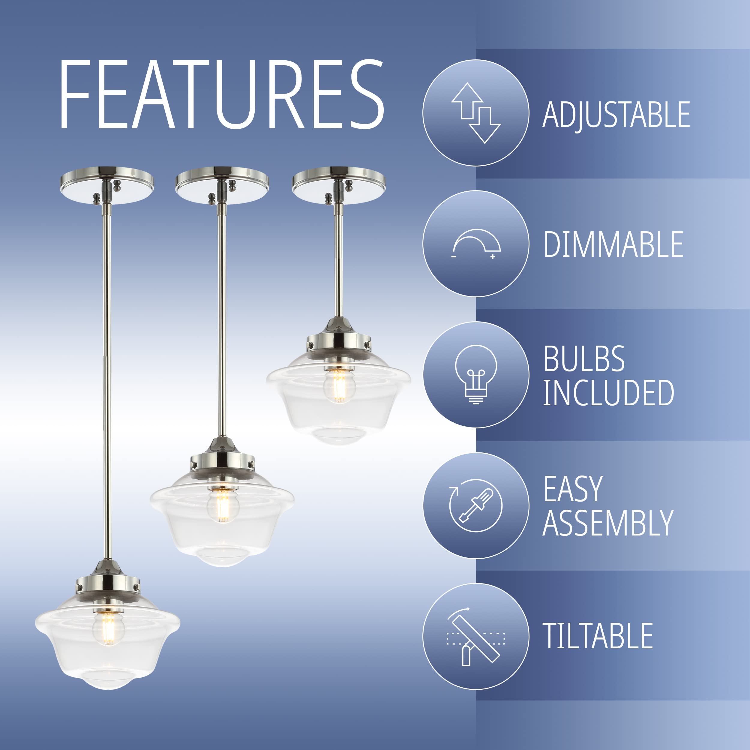 Jonathan Y Jyl3516B Kurtz 7.25'' Adjustable Drop Metal/Glass Led Pendant Contemporary Transitional Dimmable Dining Room Living R