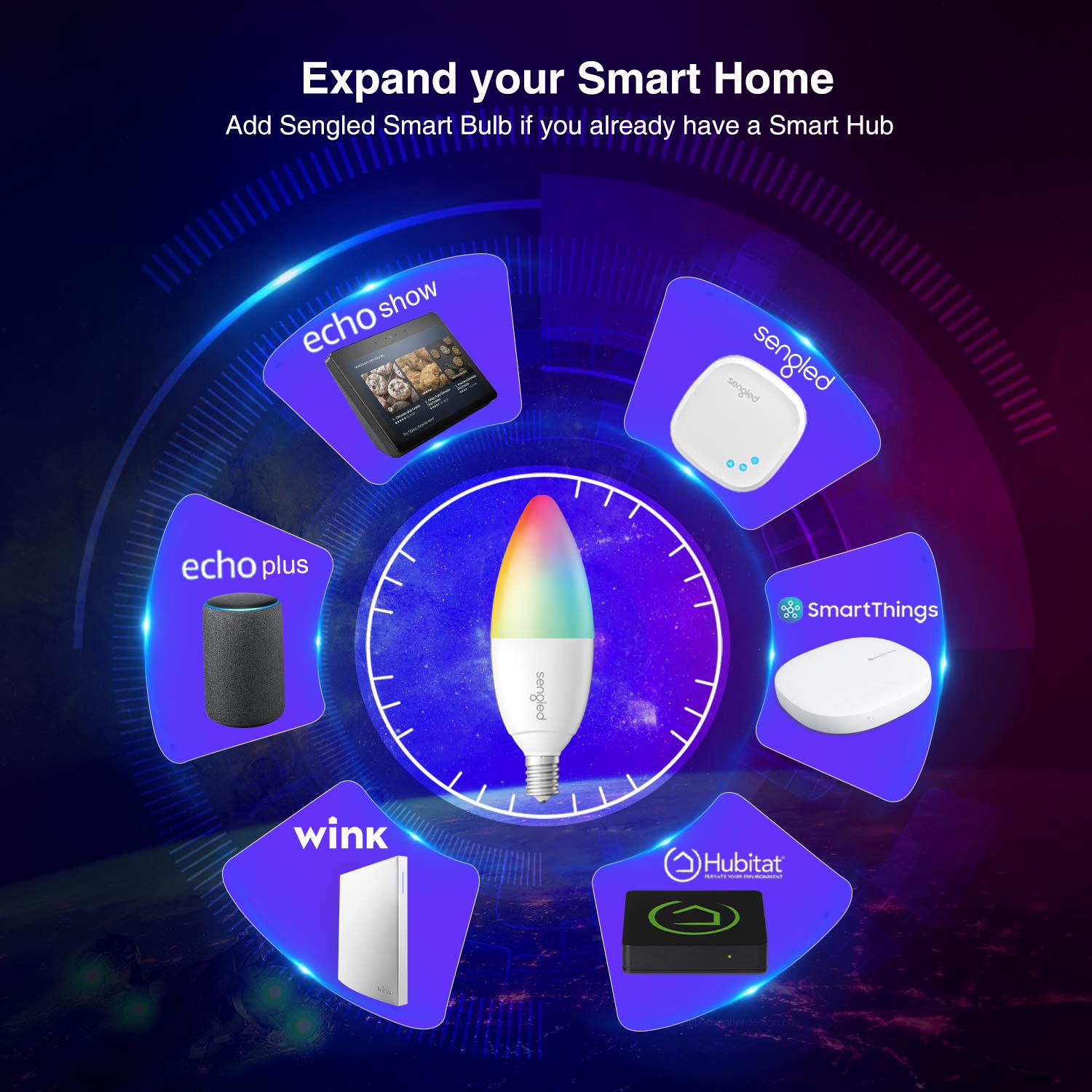 Sengled Zigbee Smart Light Bulbs, E1F-N5E, 40W, Color Changing, 2 Pack, Compatible with SmartThings, Alexa & Google Home