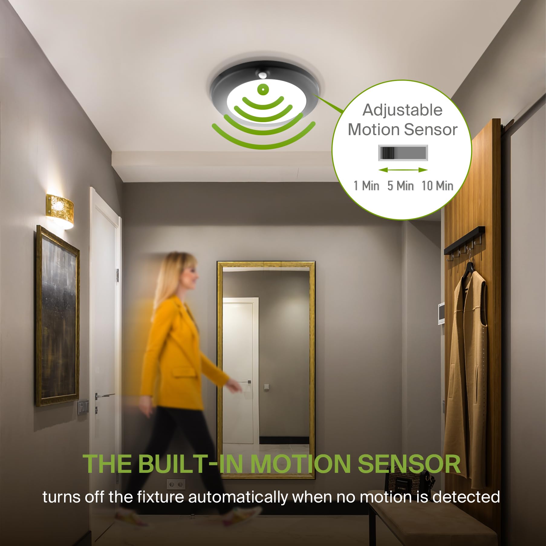 Asd Motion Sensor Led Disk Lights 6 Inch, 2700K/3000K/3500K/4000K/5000K, 15W Indoor Ceiling Flush Mount Light Fixture, Low Profi