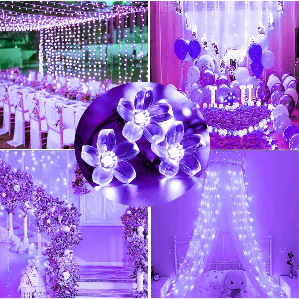 FULLBELL String Lights, 100LED 33Ft Purple Flower Lights, 8 Modes, Indoor/Outdoor Decor, Model FLEDSTL10M100D