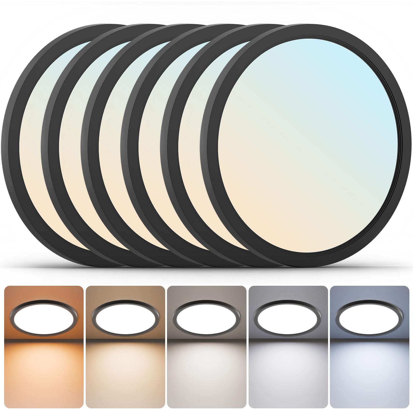 JTT 12 inch LED Ceiling Light, 6 Pack 22W 3000K/3500K/4000K/5000K/6500K Adjustable Flush Mount Light Fixture,0.86 inch Thin Whit