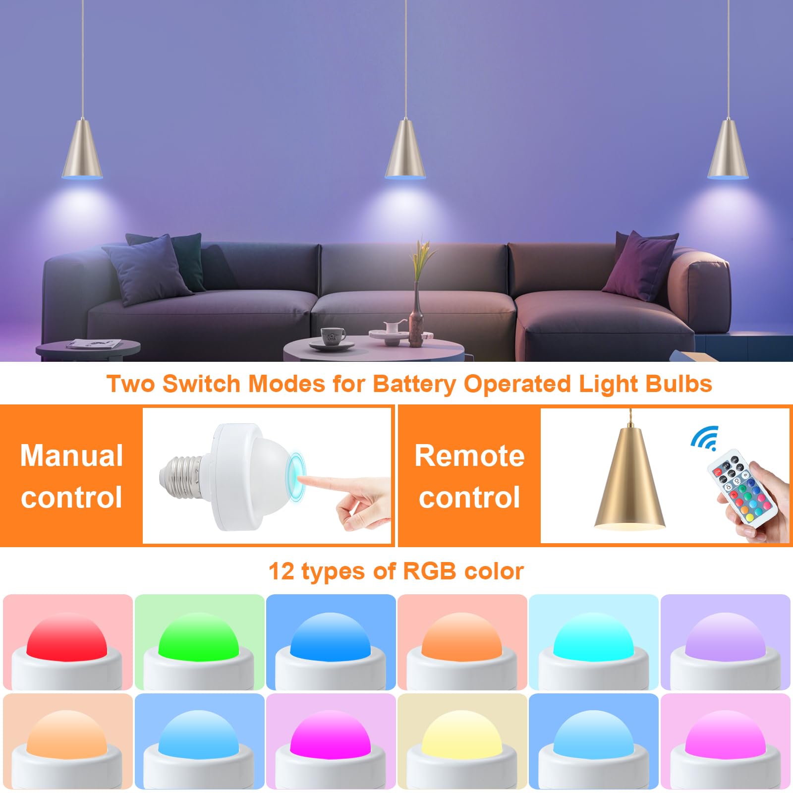 Dijiahua Brushed Nickel Pendant Lights, 3 Pack, Wireless Rechargeable RGB, Modern Metal Fixtures, Remote Control, Model P-JDH0122