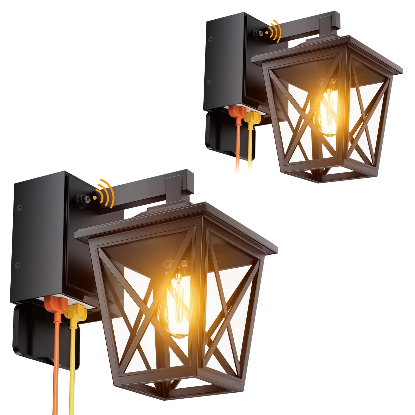 Ehaho Porch Light with Outlet, Waterproof Lantern, 2-PCS, Black, Model EH-BD03-LS-2