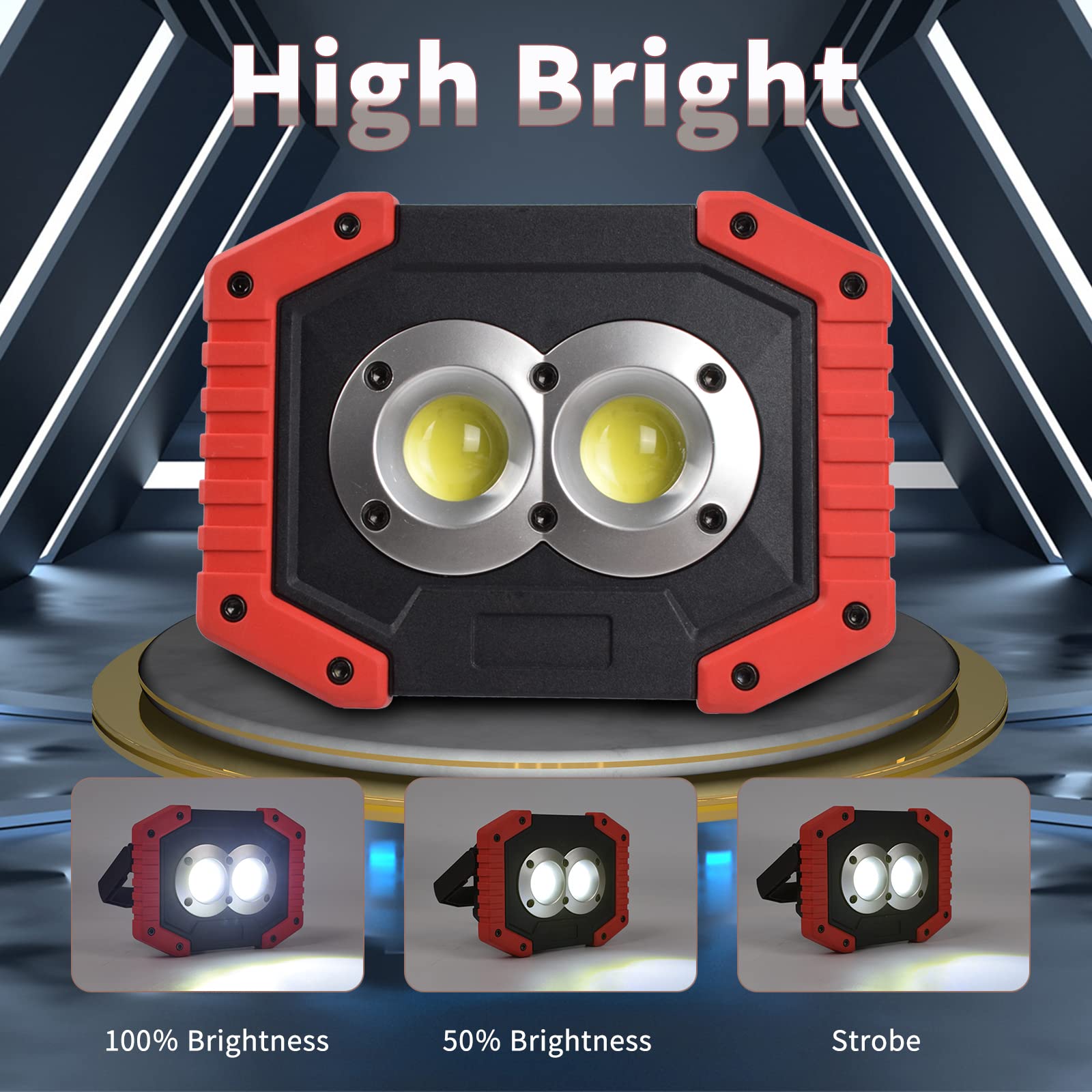 Otyty Work Light Rechargeable, Led Work Light Portable Flood Lights Magnetic Led Light For Outdoor Camping Hiking Emergency Car Repairing Job Site Lighting 2 Pack (W839 Red)