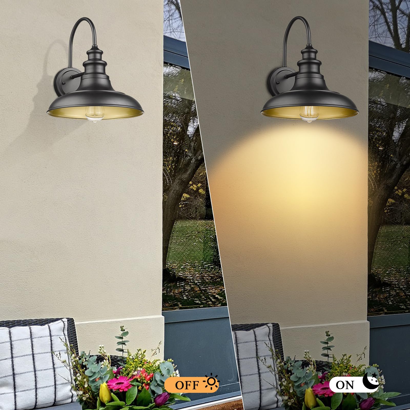 Diyel Outdoor Barn Light Fixture Farmhouse Wall Mount Light Gooseneck Wall Sconce Exterior Wall Lighting Fixture Industrial Black Finish Lantern For Porch With Gold Interior  4Pack  Rz004-4Pack Bk