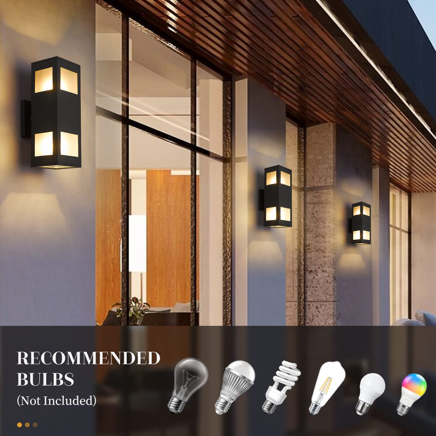 Harriet Outdoor Wall Lights, Waterproof Aluminum Sconces, Up/Down Lighting, Black Finish, 2 Pack