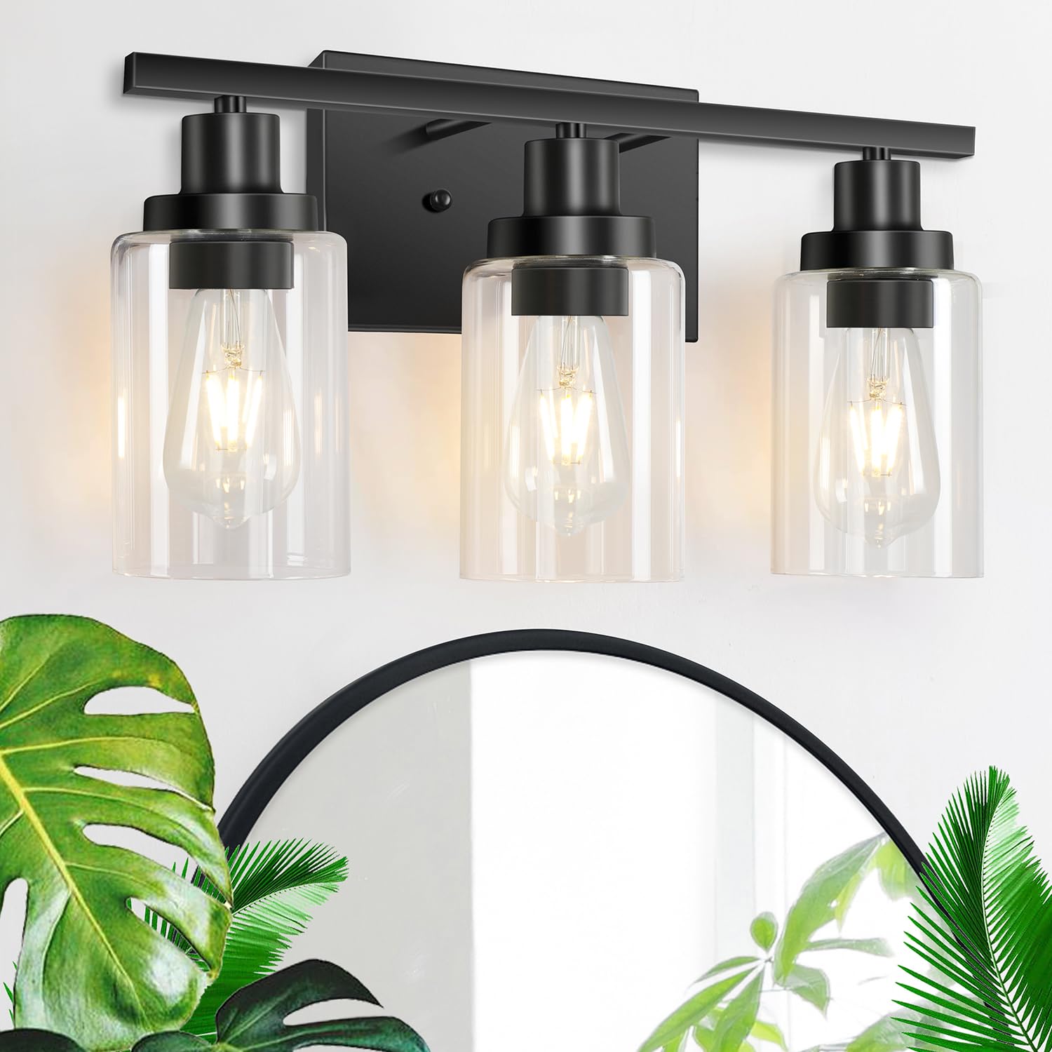 Apenath 3-Light Vanity Light, Matte Black Metal Wall Fixture, Modern Design for Bathroom, Kitchen, Hallway, Model HU-XI-201