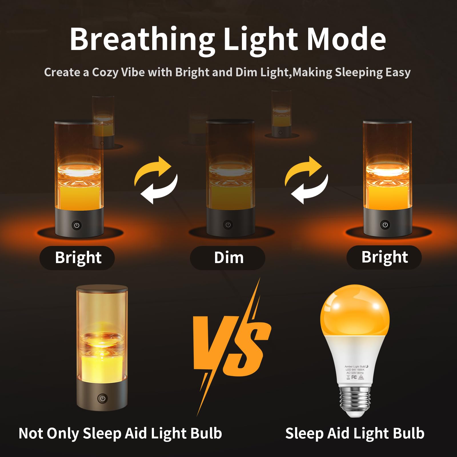 KAFIYA Rechargeable LED Night Light, Dimmable Mood Lamp, Portable, Aluminum, Yellow, Model CL-04, 2 Packs