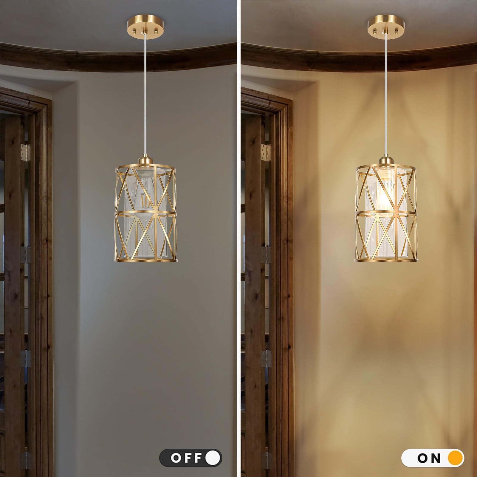 Zlierop Brushed Gold Pendant Light, Modern Kitchen Pendant Lighting Over Island, Pendant Lighting With Clear Glass Shade, Glass