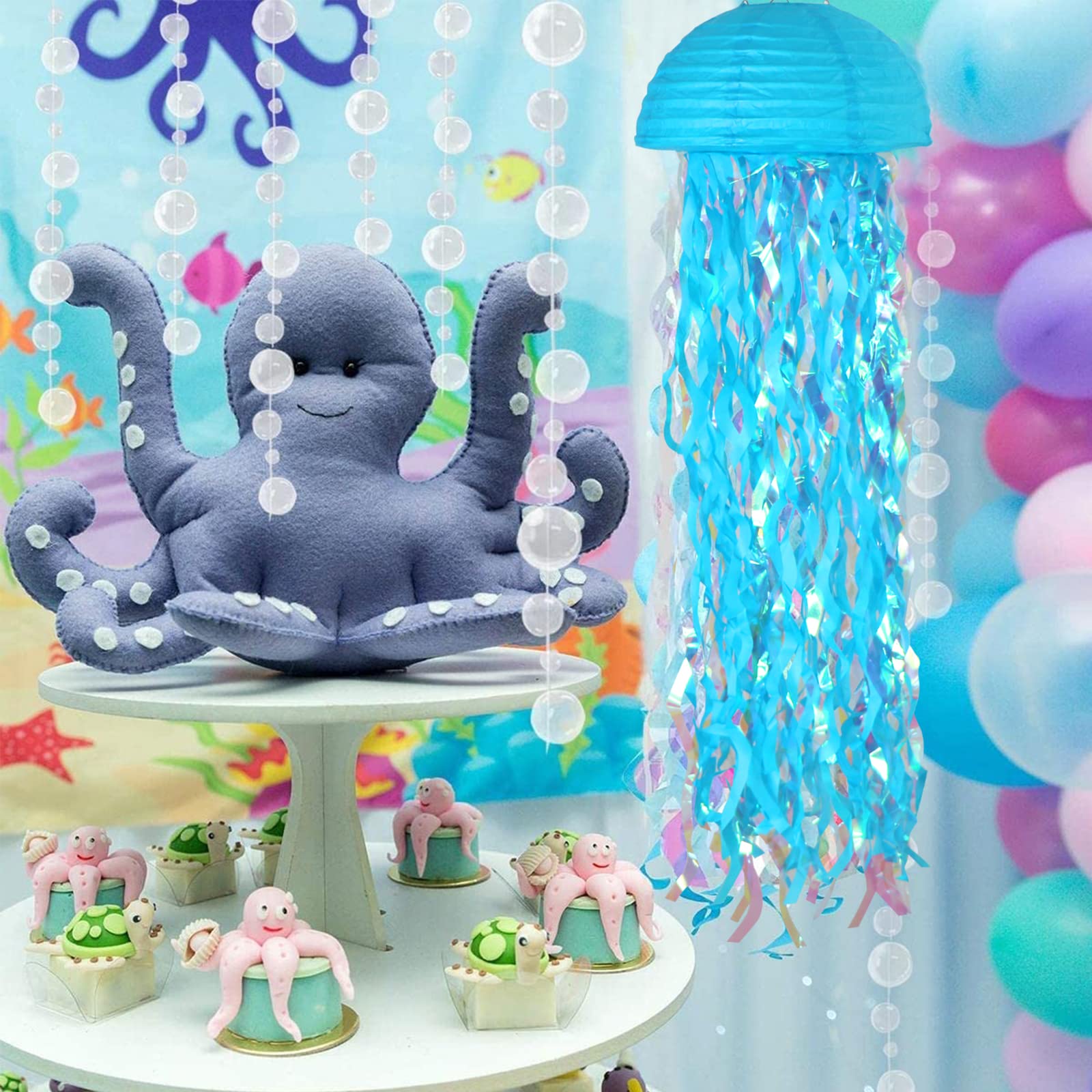 Adlkgg Blue Hanging Jelly Fish Paper Lanterns, Gradient Colorful Paper Lanterns For Mermaid Theme Party Under The Sea Ocean Birt