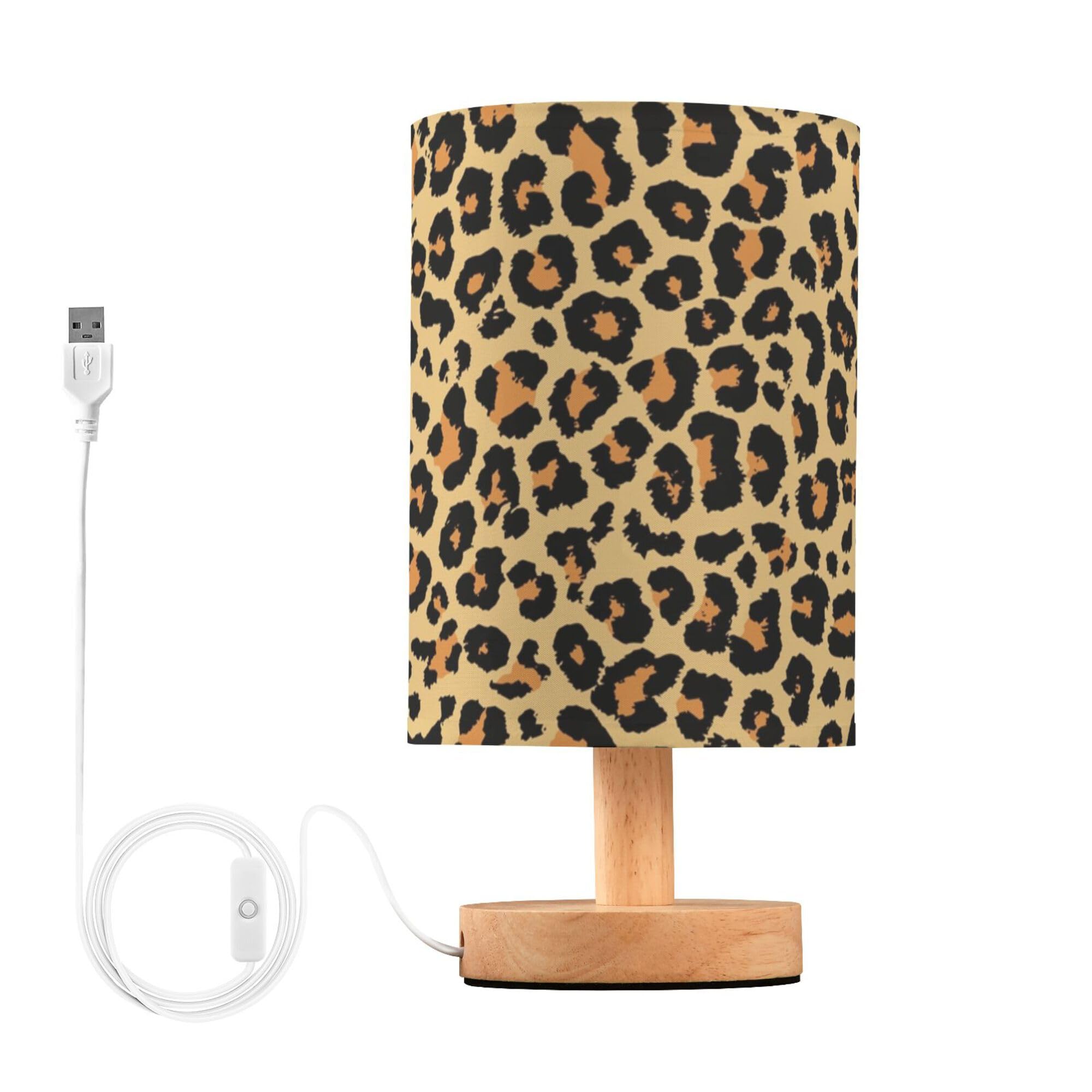 YYZZH Table Lamp Leopard Print Wild Animal Skin Scale Design Pattern Nightstand Lamp with Wood Base Fabric Lamp Shade Bedside De