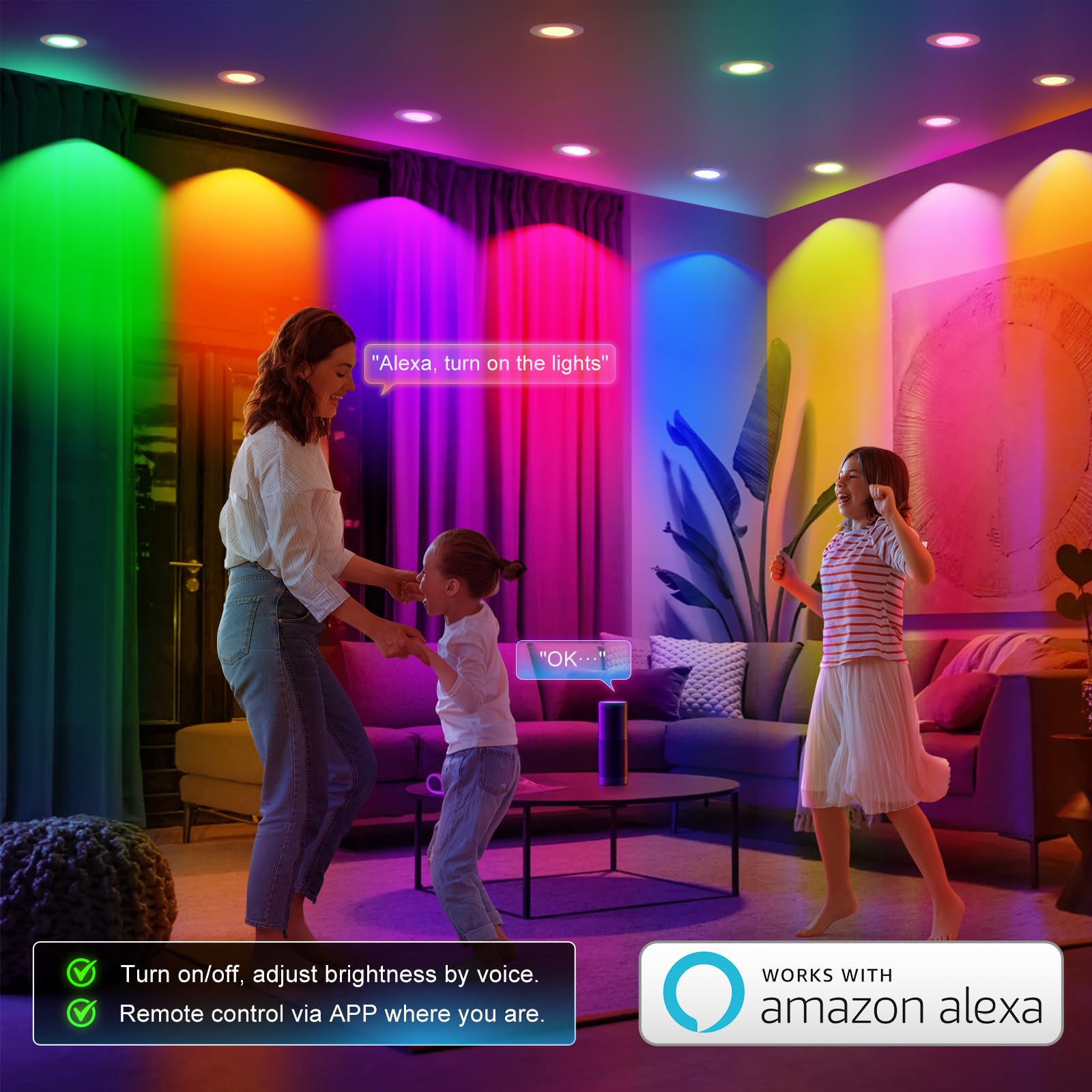 Varicart Smart Recessed Lighting 6 Inch  Rgbcw Color Changing Led Can Lights Bluetooth Connect  Flicker Free  13W 1300Lm  Dimmable Retrofit Downlight Works With Alexa Voice & App Control  Etl  1 Pack