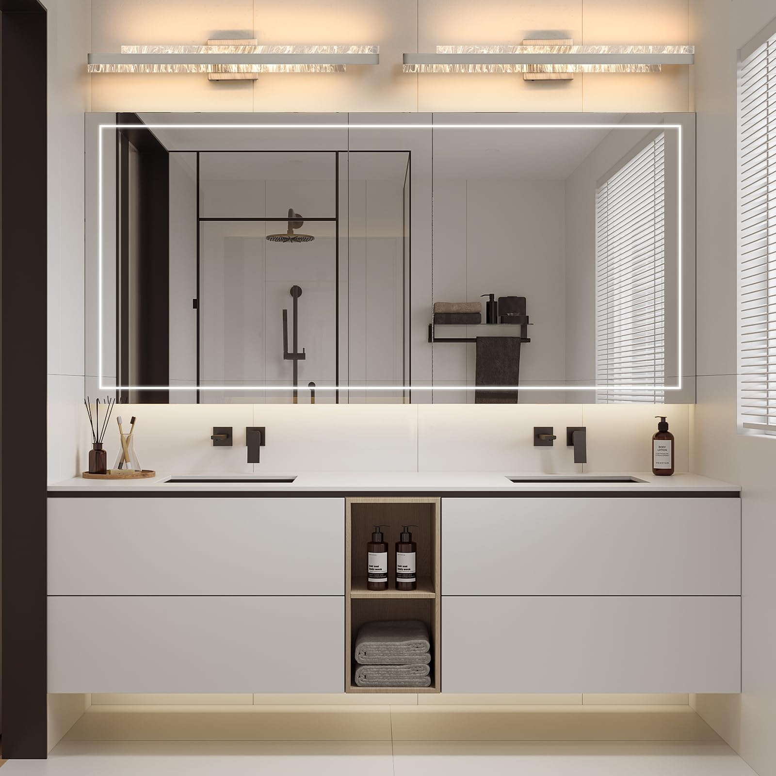 Hahzt Modern Bathroom Vanity Light: Brushed Nickel 32 Inch 28W Dimmable Led Bath Bar Light Fixtures Over Mirror - Wall Sconce Picture Lights For Powder Room Bedroom 3000K