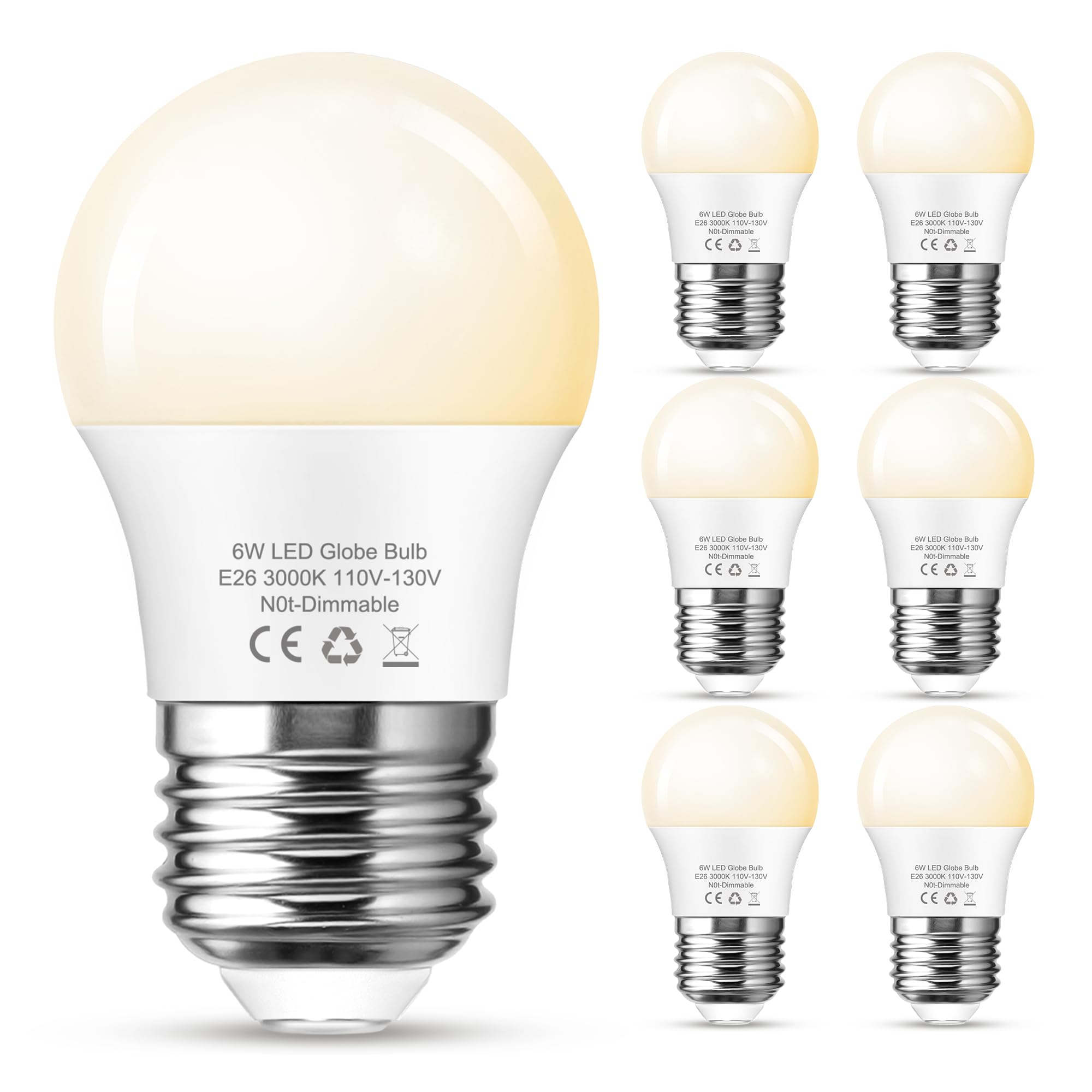 G45 Led Soft White 3000K Light Bulb  E26 Base 6W 60Watt Equivalent Globe Small Light Bulbs  Non-Dimmable Warm Lighting For Vanity Mirror  Party Decoration  Desk Lamp Lights  Living Room  6 Pack