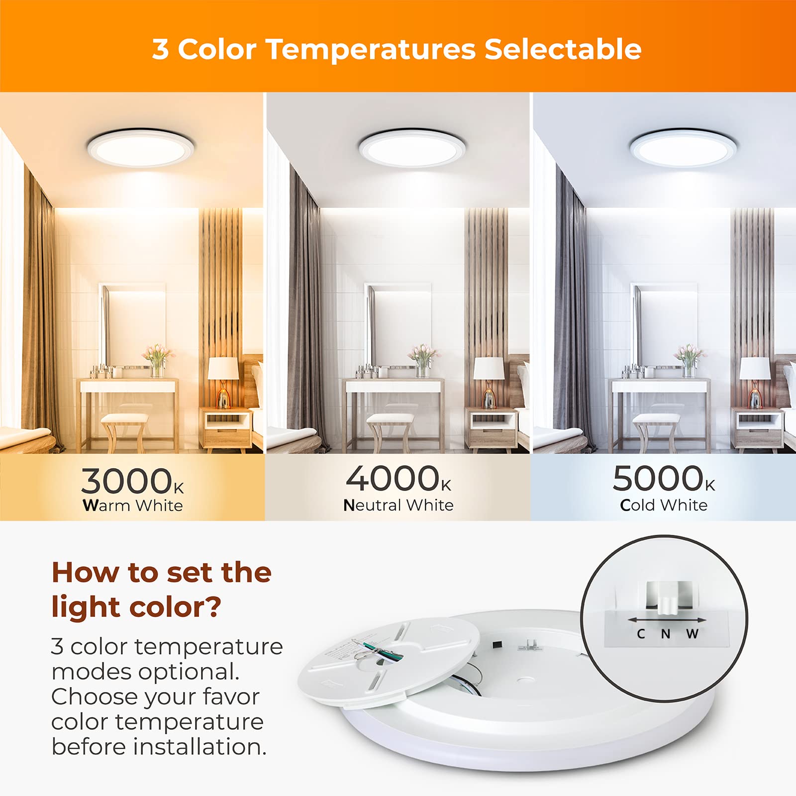 Blnan 13&quot; Dimmable Led Flush Mount Ceiling Light, 2000K Night Light, Selectable 3000K