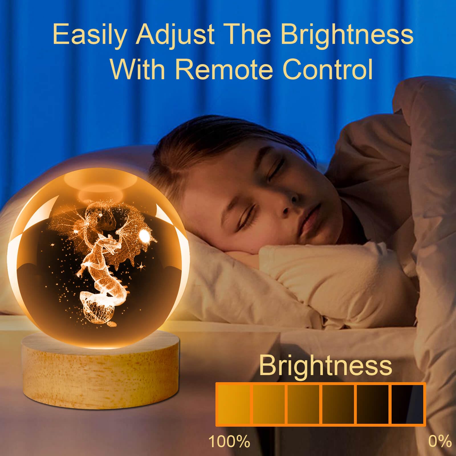 Linsina 3D Dragon Crystal Ball Lamp,60Mm 16 Colors Crystal Ball Night Light With Wooden Base And Remote Control, Dragon Gifts An