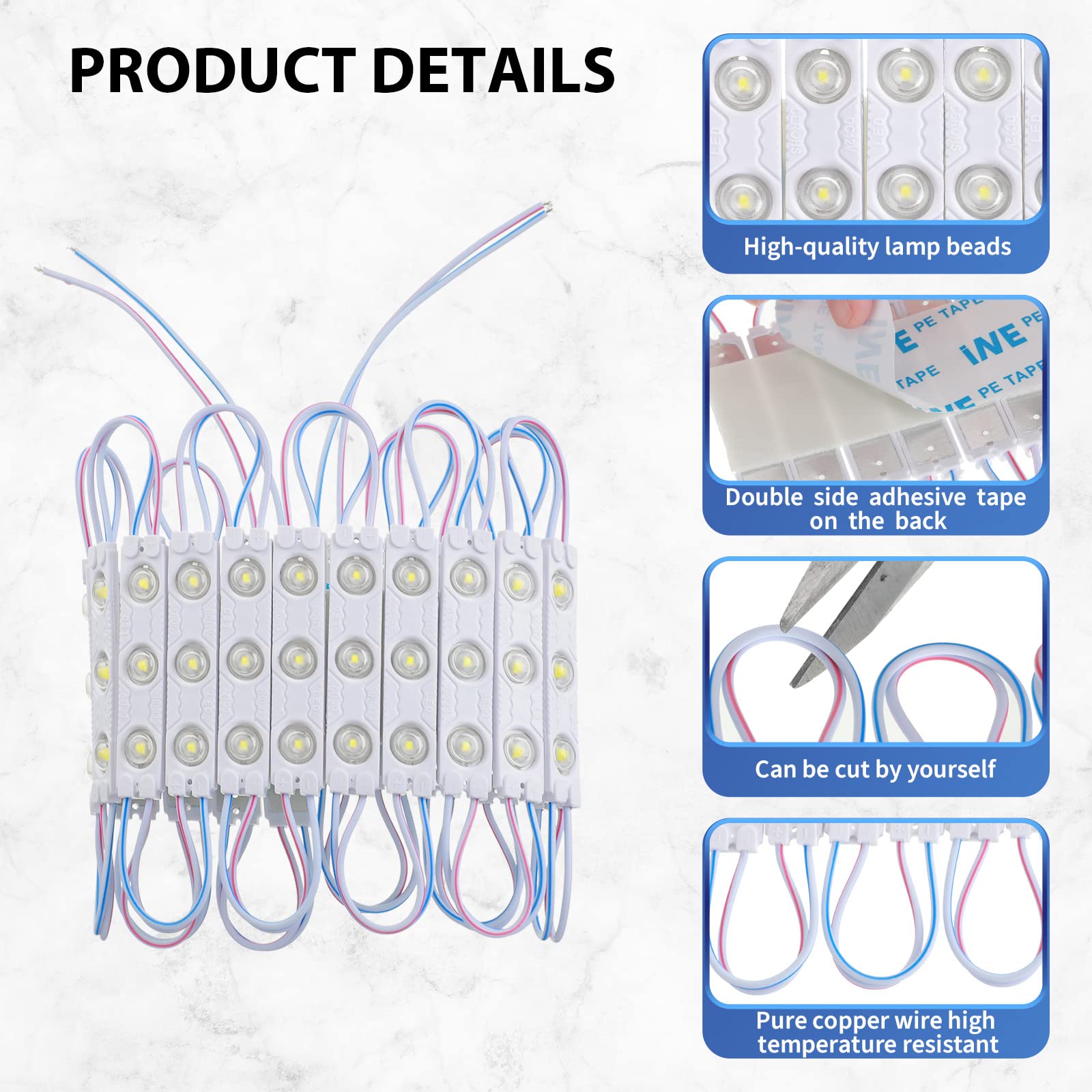 Riakrum 500 Pcs Waterproof Led Module Lights, 1.2W White 6500K For Inflatables & Signs