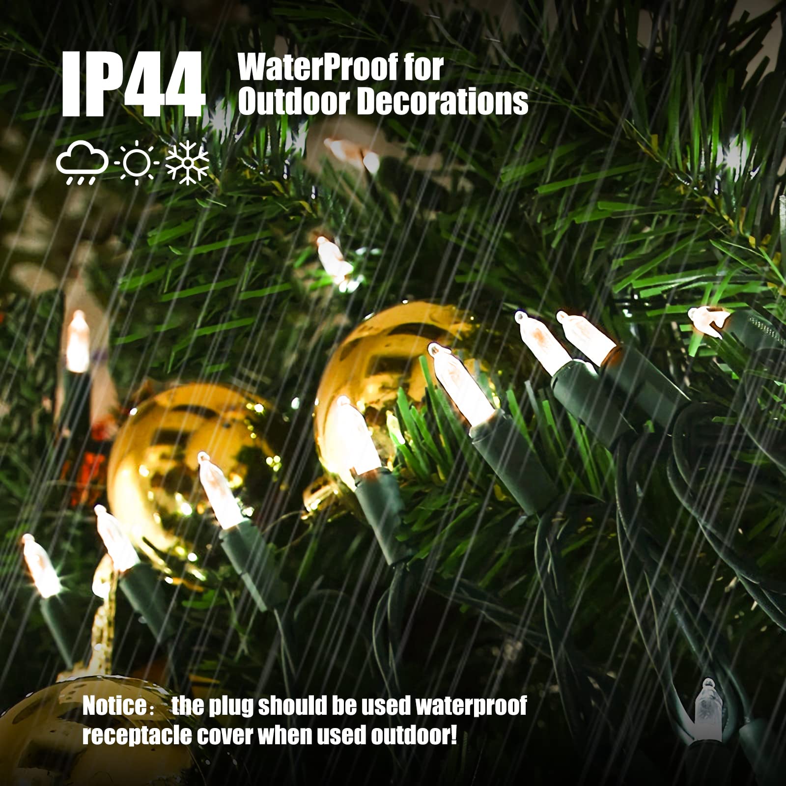 Dirnun Christmas Lights Clear White 100 Count Incandescent Lights Ul Certified Connectable Christmas Tree Lights With Green Wires For Indoor Outdoor Xmas, Wedding, Holiday, Party, Home Decorations