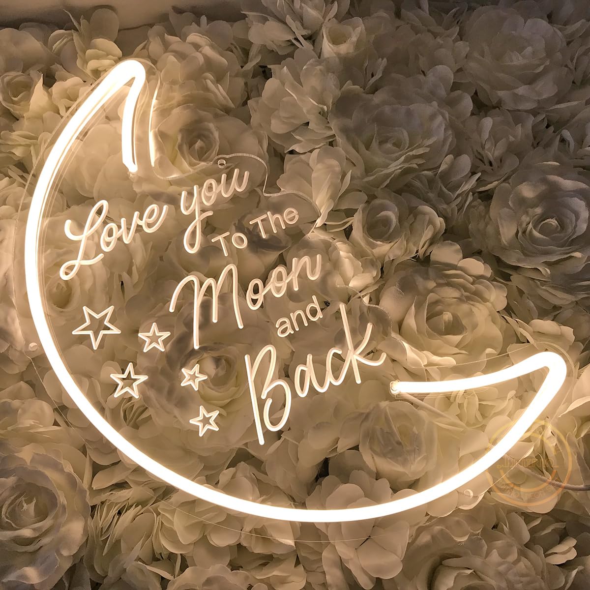 Britrio LED Moon Neon Light Sign, 15.75”x10.24”, Warm White, Acrylic, Model MOON&BACK15WW, Home Decor Night Light