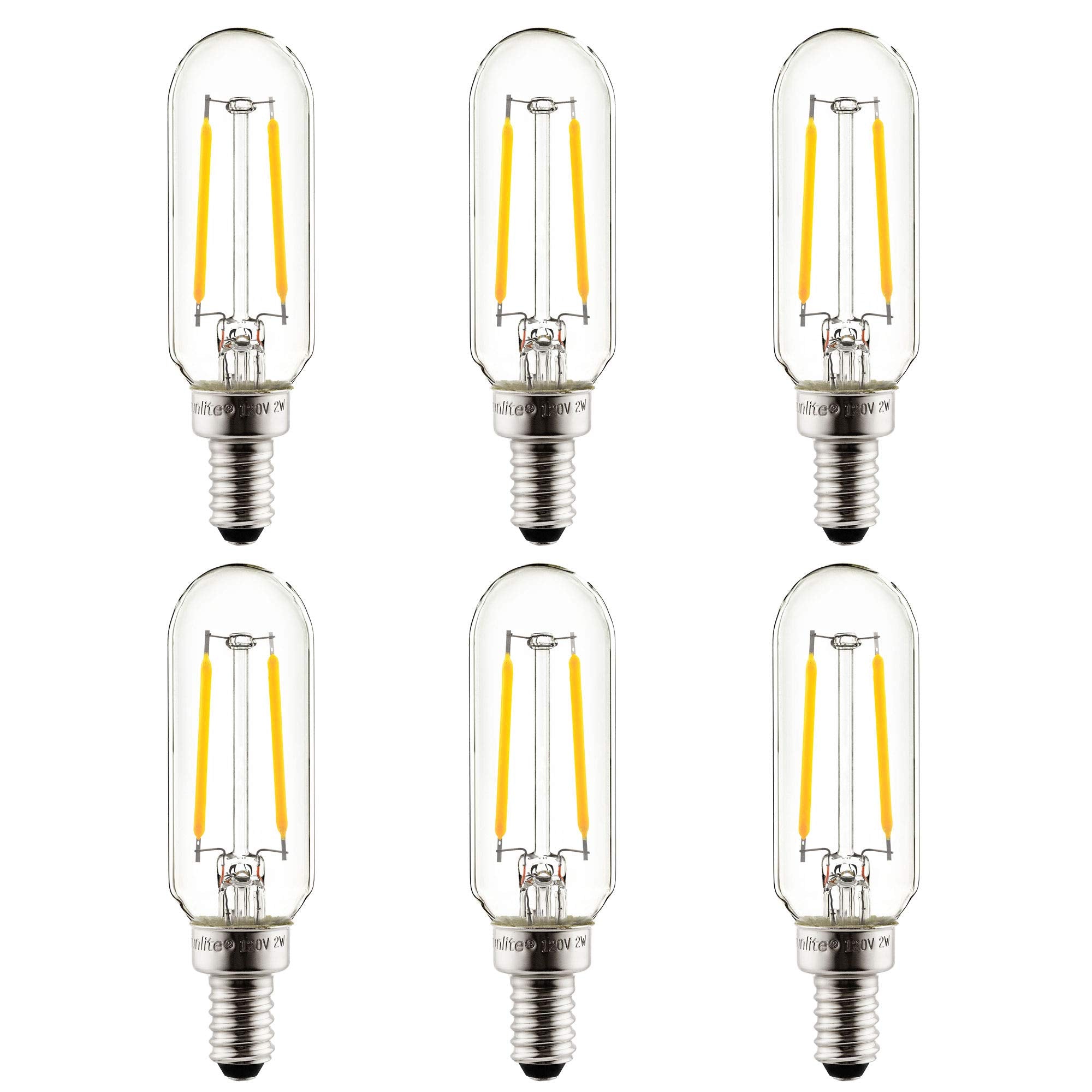 Sunlite 80498 LED Filament T8 Tubular Light Bulb, 2 Watts (25W Equivalent), Candelabra E12 Base, Dimmable, 85 mm, UL Listed, 130