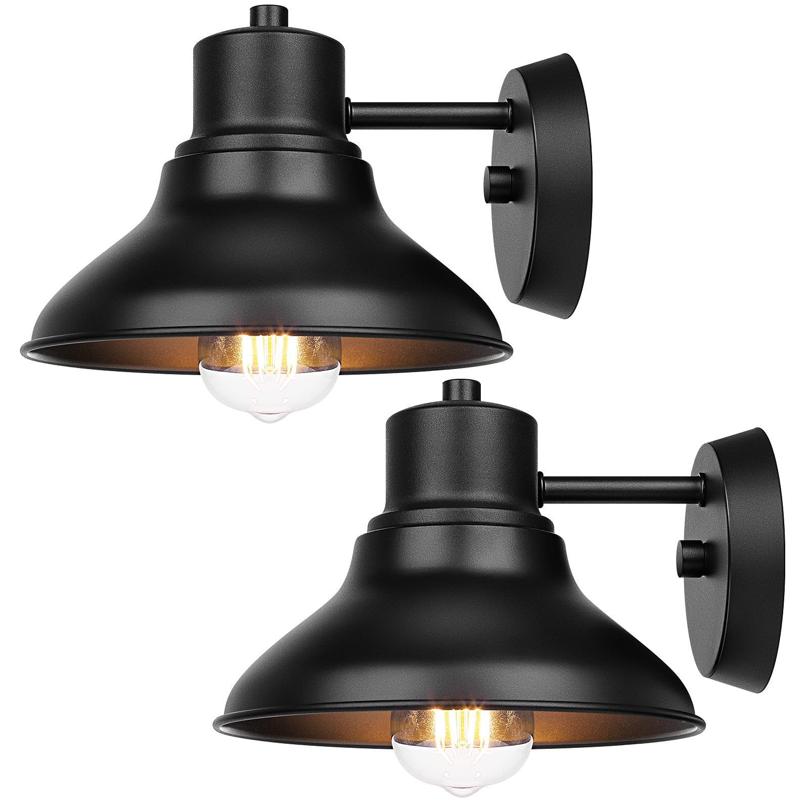 Verron 2-Pack Matte Black Gooseneck Outdoor Wall Lights, Waterproof Industrial Sconces E26 Socket