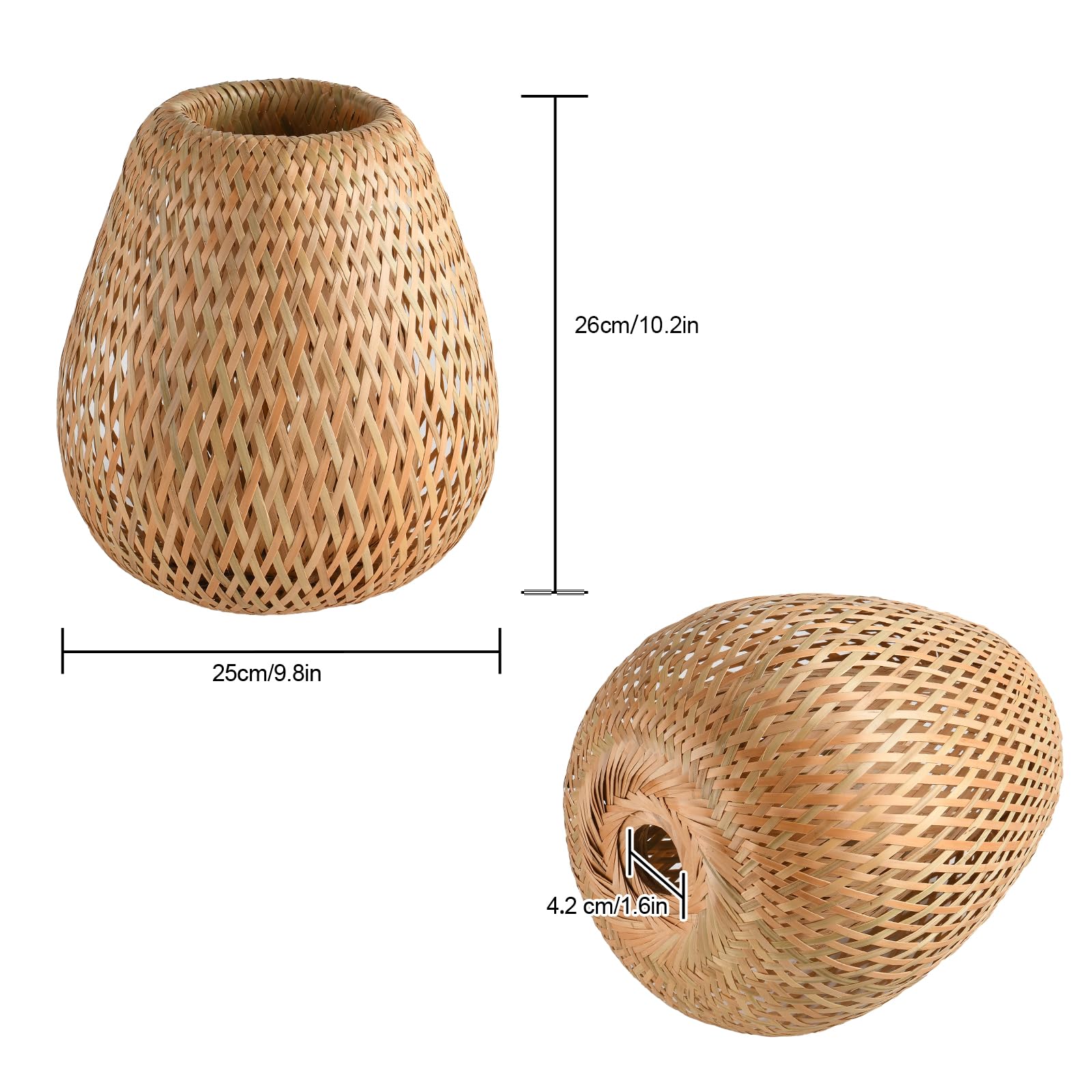 Teru Ji Kaikang 2-Pack Bamboo Lamp Shade,Hand-Woven Bamboo Rattan Hanging Light Shade,D 9.84'' Rattan Table Lamp Shade For Floor