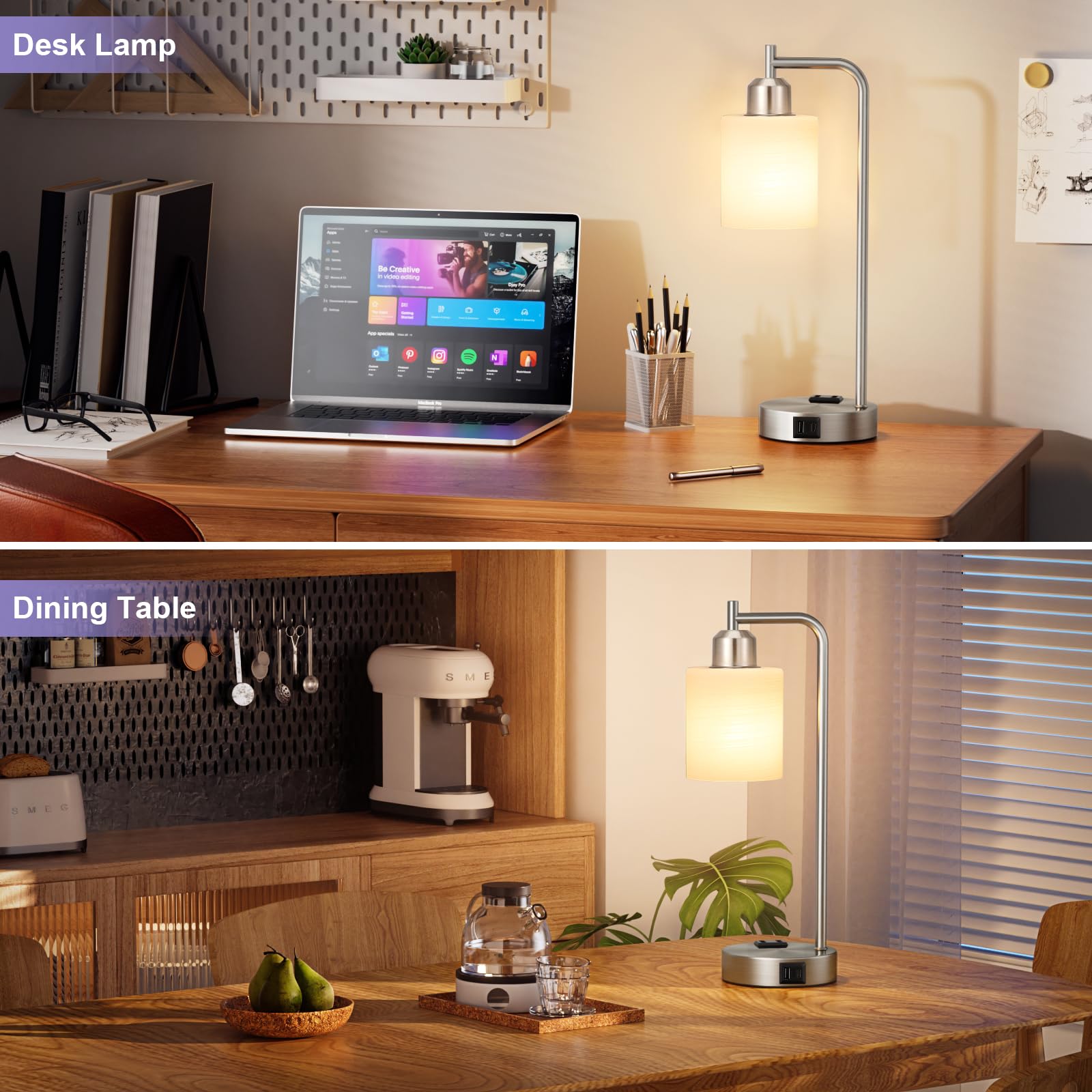 Innqoo Industrial Nickel Table Lamps For Bedrooms Set Of 2-3-Way Dimmable Desk Lamp With Usb C+A Ports And Outlet, Sliver Lamps