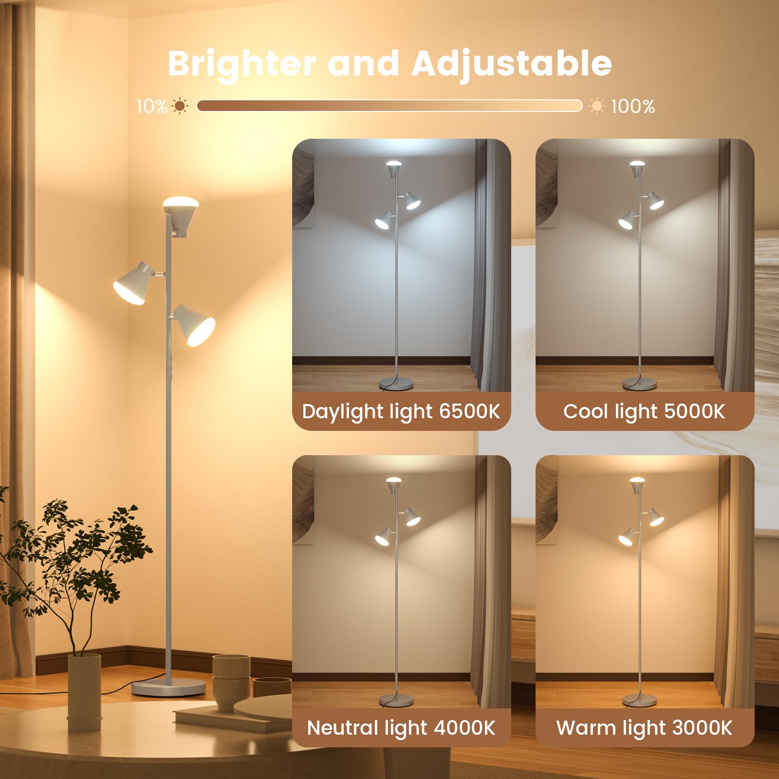 SIBRILLE 36W LED Tree Floor Lamp, Dimmable, Remote & Touch Control, Silver Gray, Model H107812