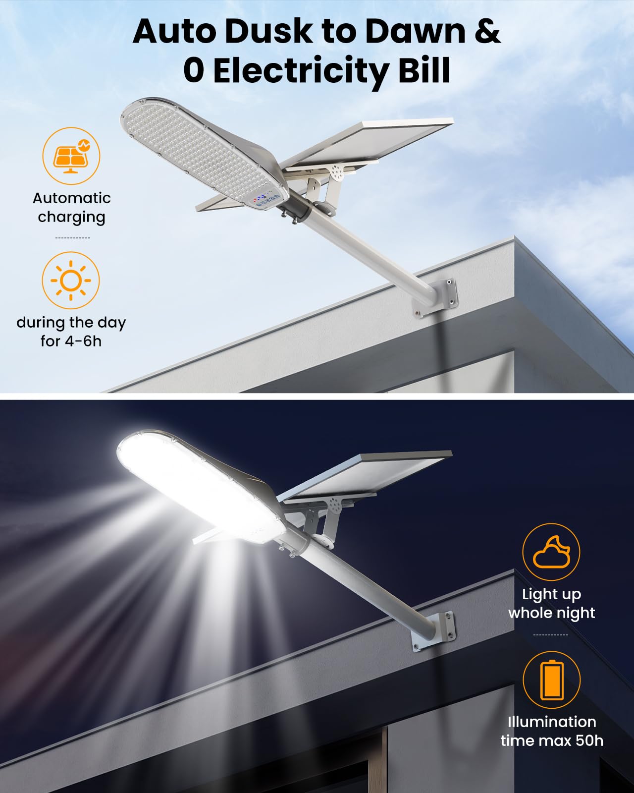 ENTELECHY 10000W Solar Street Light - 300,000LM LED Flood Light, Motion Sensor, Remote Control, Gray, Waterproof for Outdoor Use