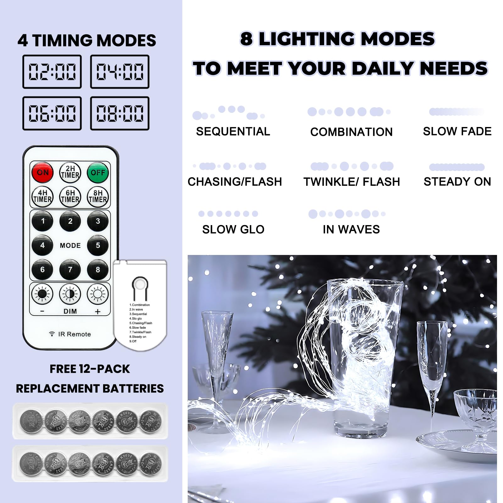 HXWEIYE 6 Pack Fairy Lights, 20LED Battery Operated with Remote & Timer, 7ft Mini String Lights, Waterproof, White, Model HY100150-20