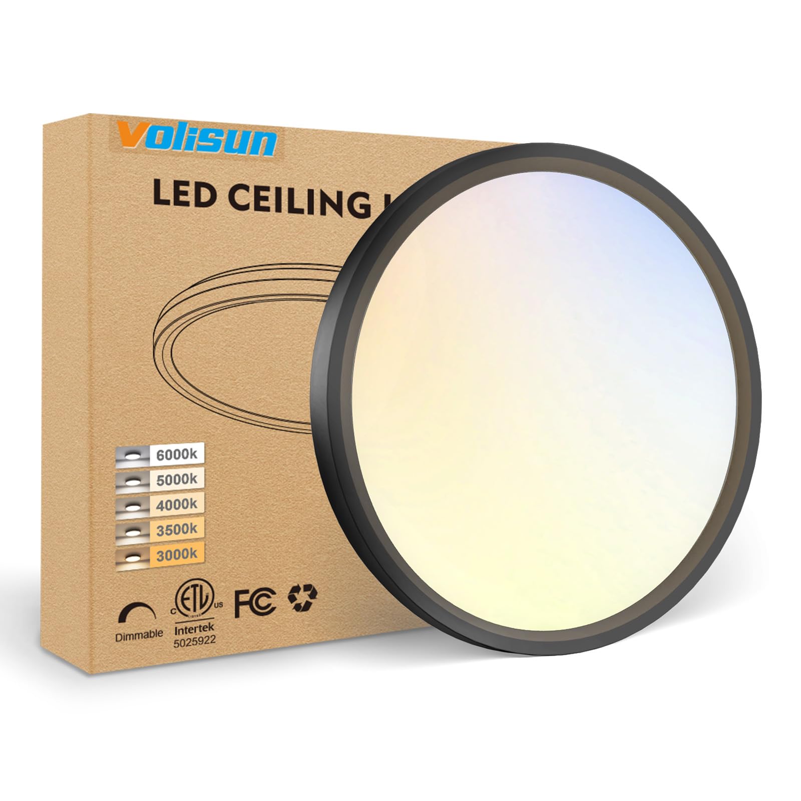 VOLISUN 4Pack 5 CCT LED Flush Mount Ceiling Light,12 inch Dimmable Ultra-Thin LED Ceiling Light Fixture, 3000K-6500K Selectable,